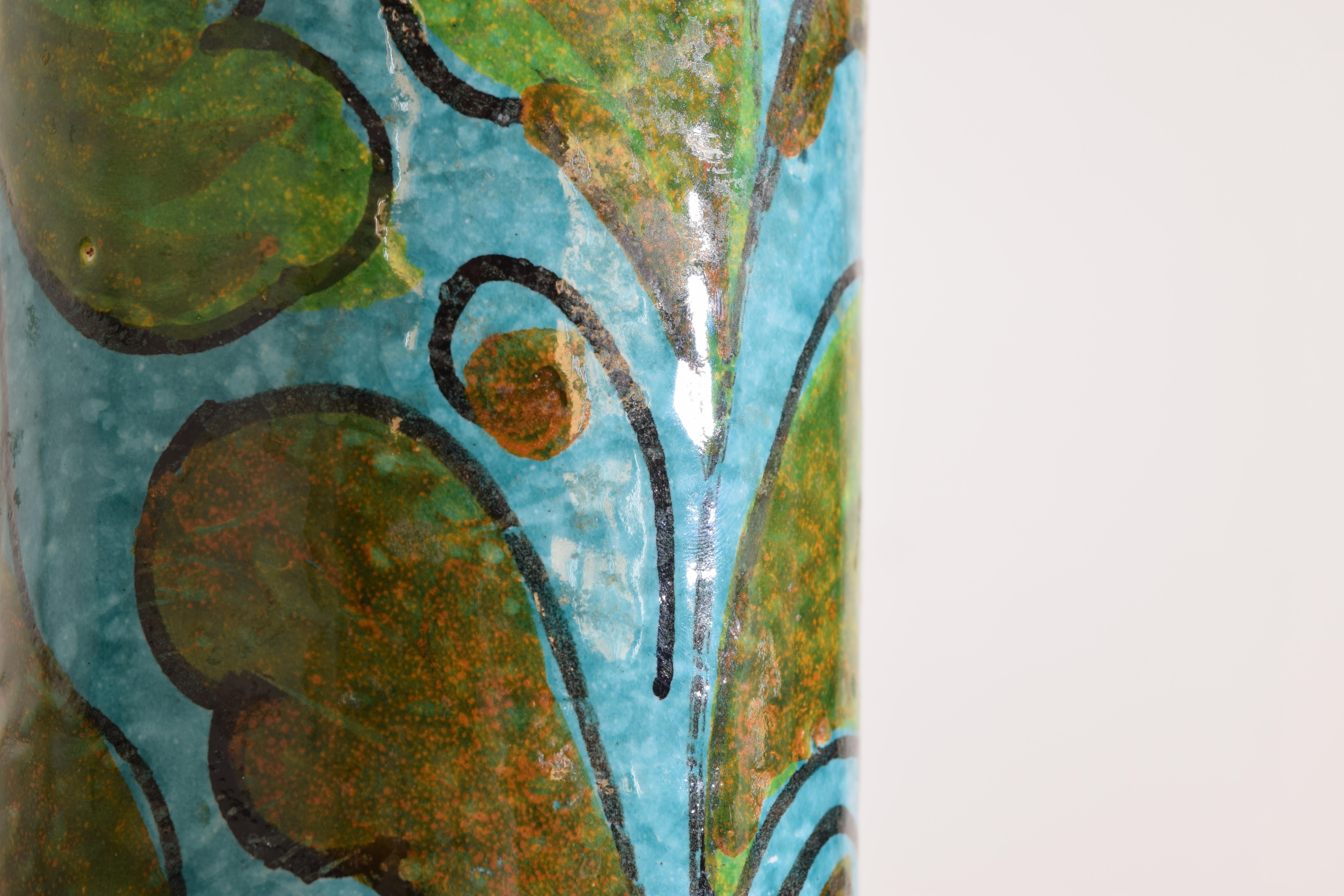 Vintage Italian Turquoise, Brown and Green Hand-Painted Vase In Good Condition For Sale In Atlanta, GA