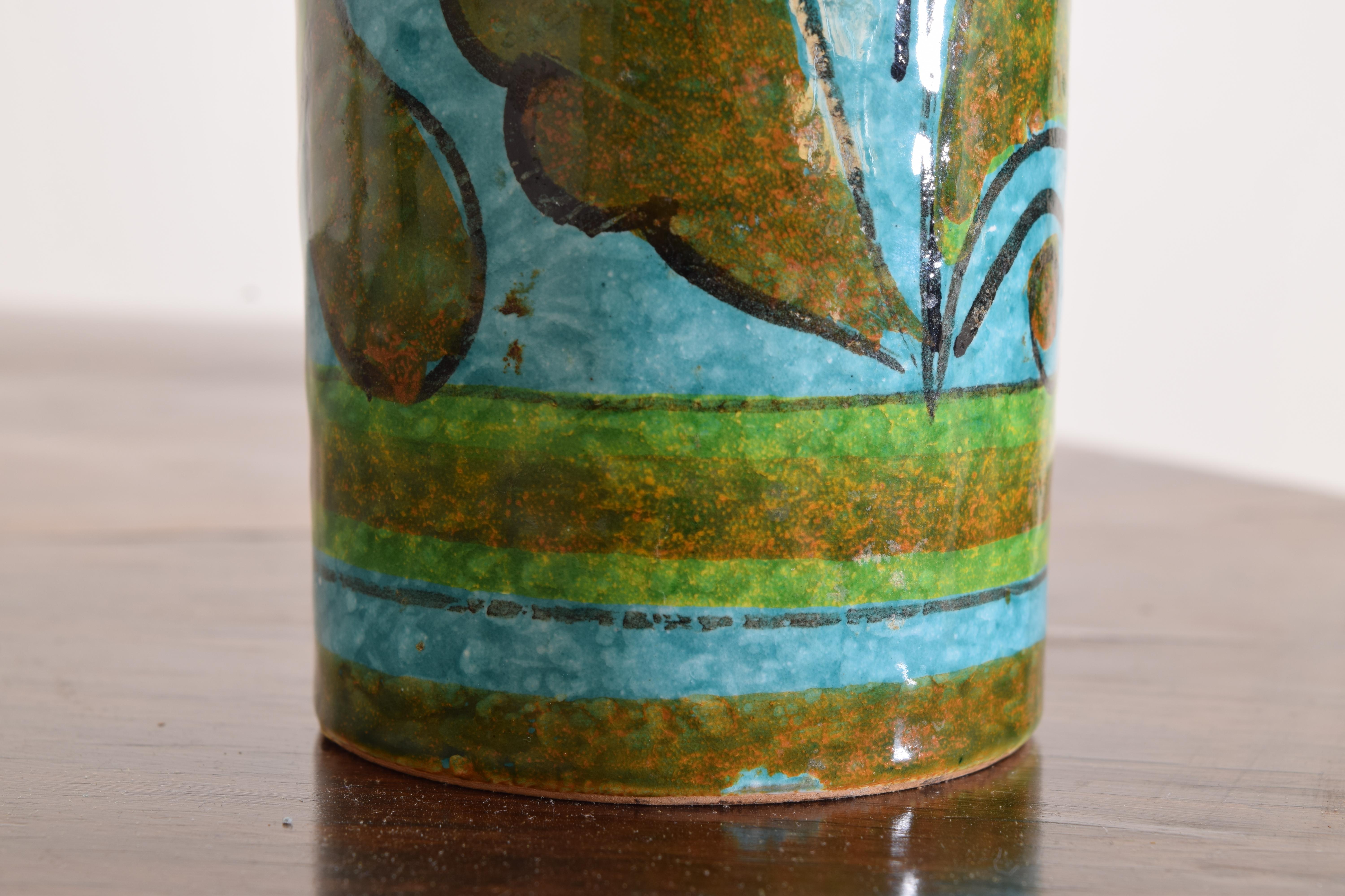 Late 20th Century Vintage Italian Turquoise, Brown and Green Hand-Painted Vase For Sale