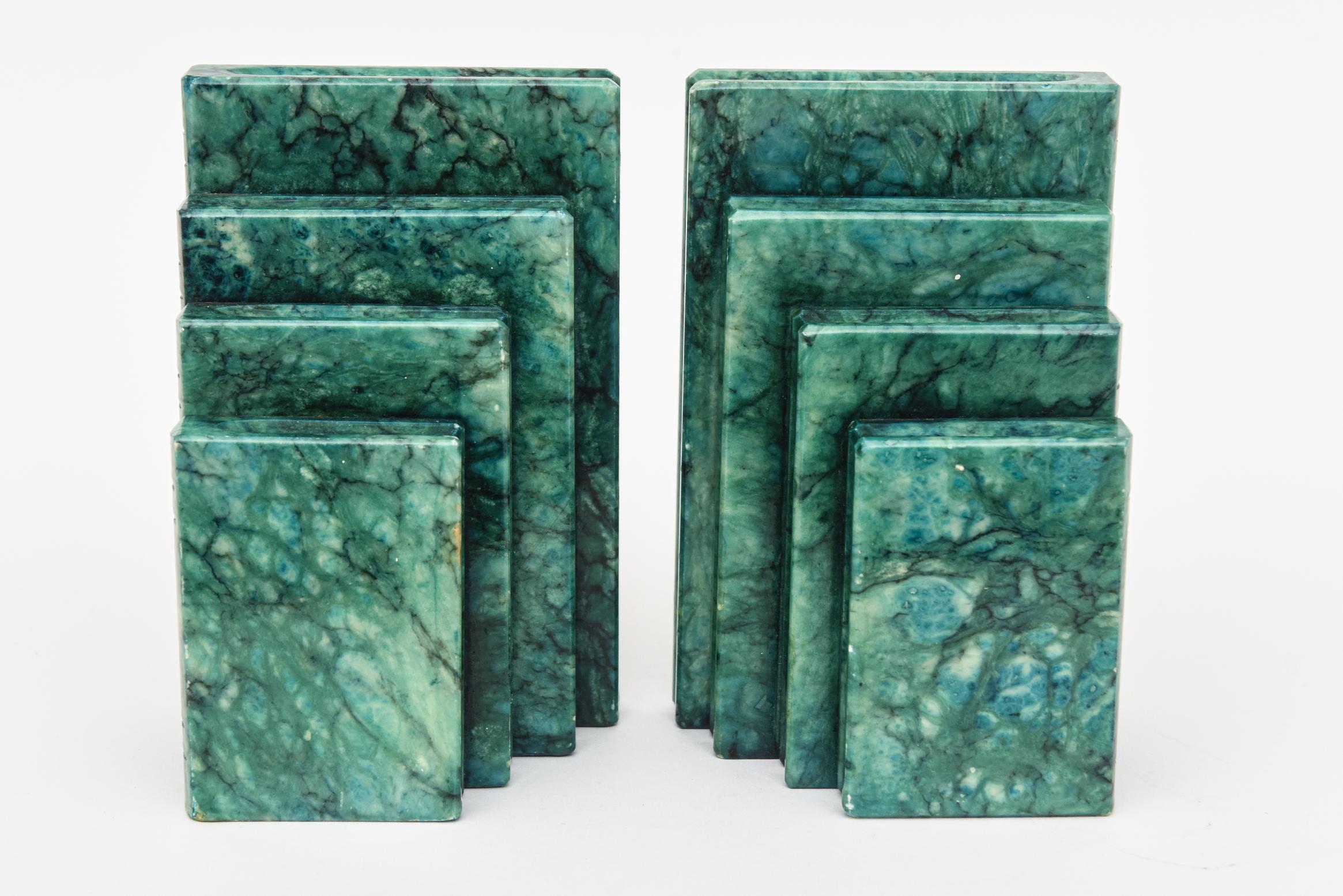 Vintage Italian Turquoise Green Alabaster Book Bookends Pair Of 6