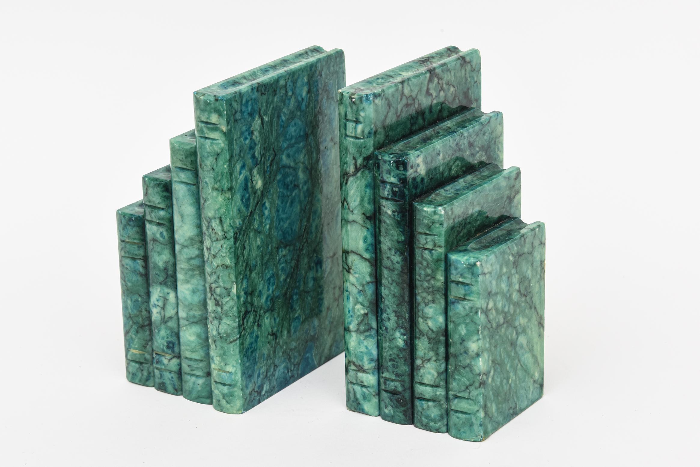 Mid-Century Modern Vintage Italian Turquoise Green Alabaster Book Bookends Pair Of