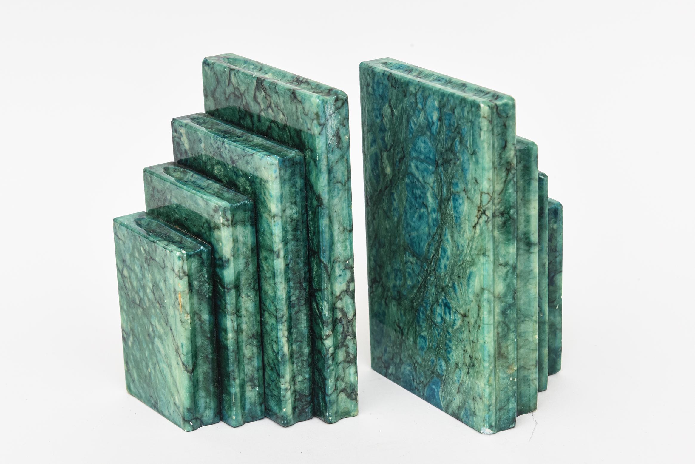 Vintage Italian Turquoise Green Alabaster Book Bookends Pair Of In Good Condition In North Miami, FL