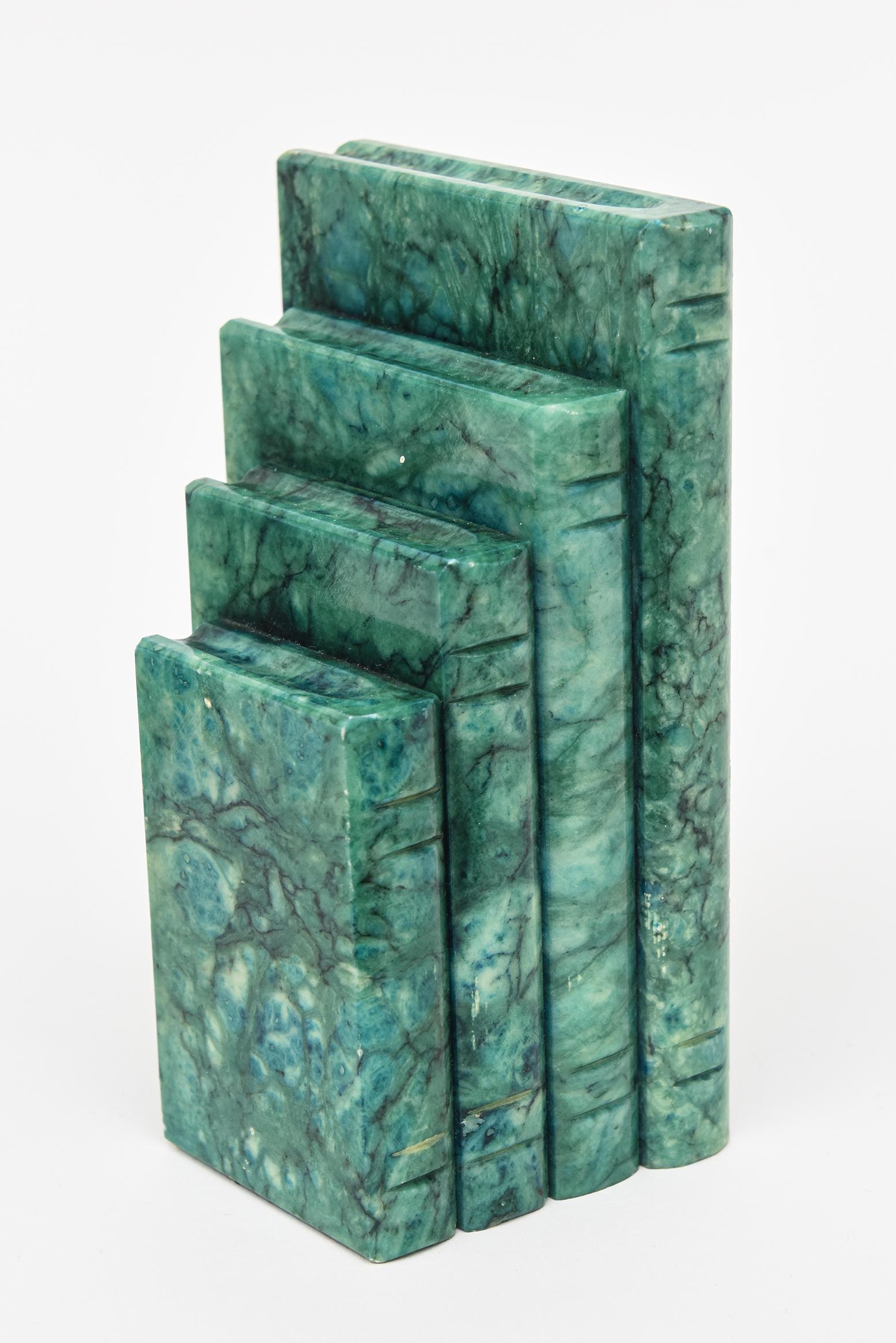 Mid-20th Century Vintage Italian Turquoise Green Alabaster Book Bookends Pair Of
