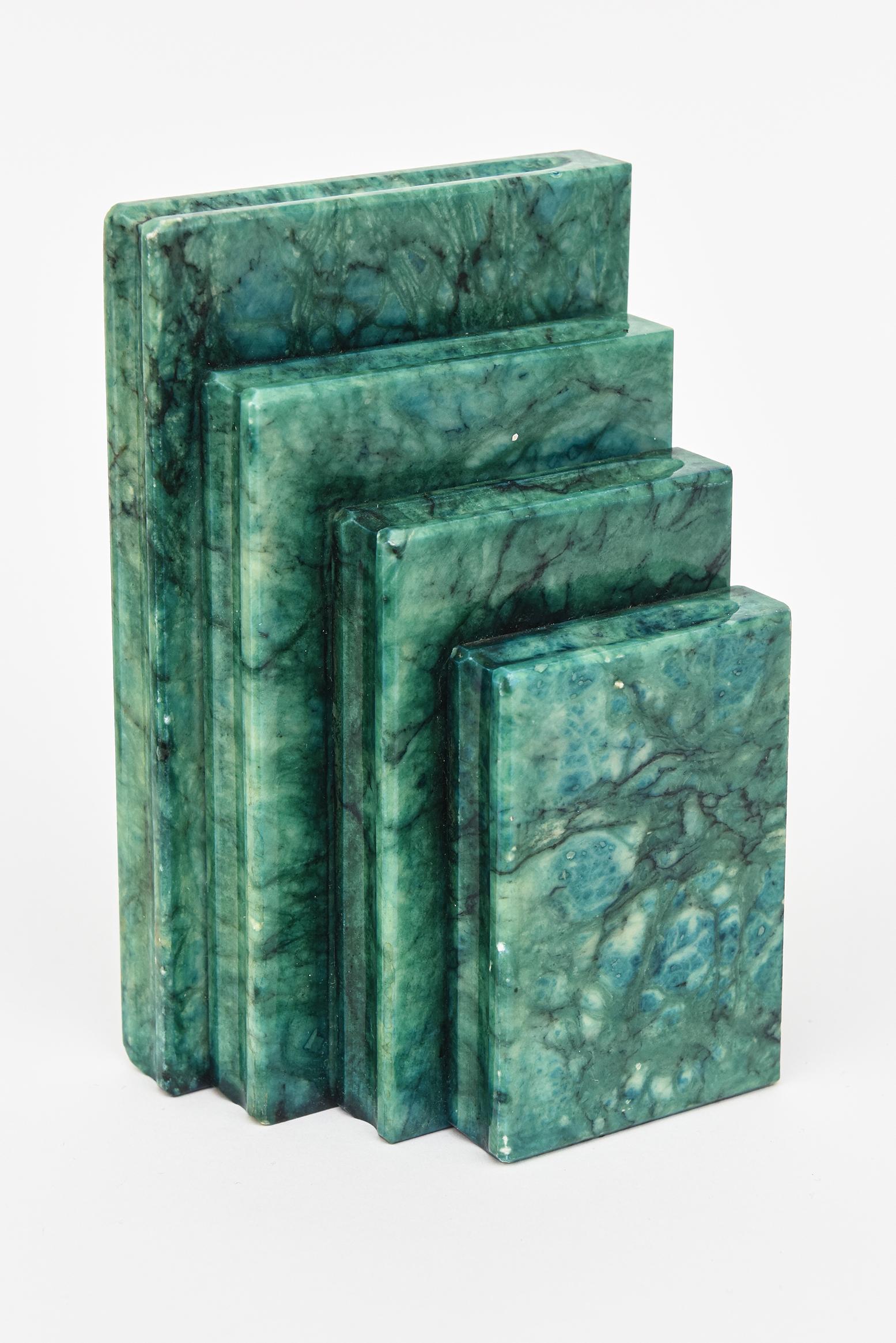 Vintage Italian Turquoise Green Alabaster Book Bookends Pair Of 3