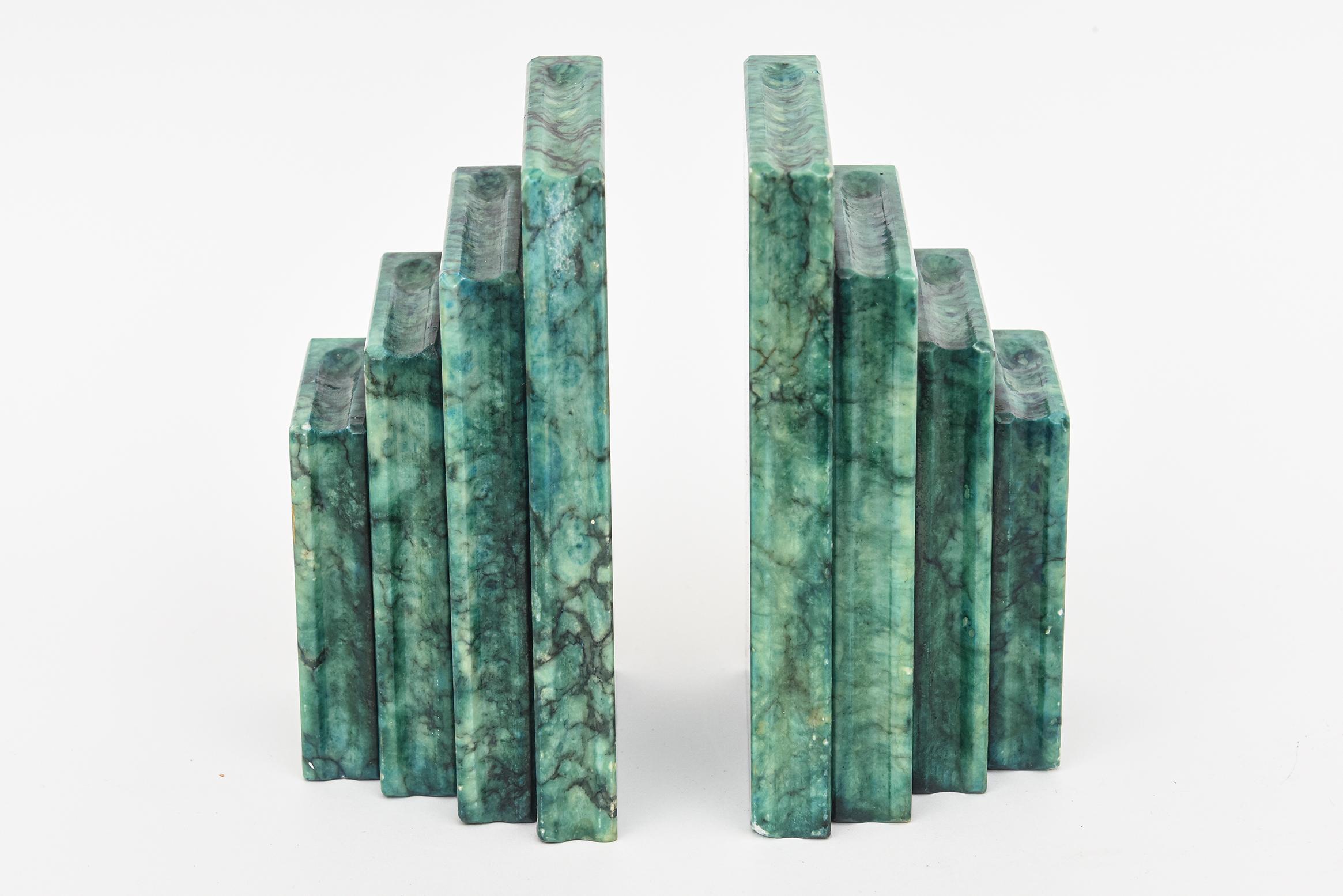 Vintage Italian Turquoise Green Alabaster Book Bookends Pair Of 4
