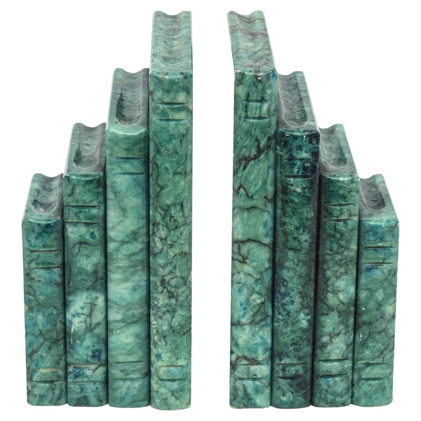 Vintage Italian Turquoise Green Alabaster Book Bookends Pair Of
