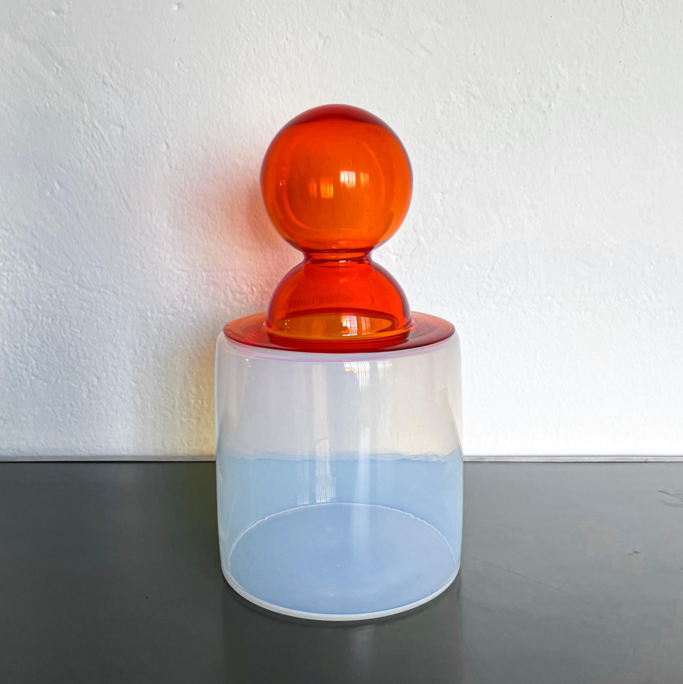 Vintage Italian Nason Mazzega Decorative Two-Body Orange Murano Glass Vase  For Sale 6