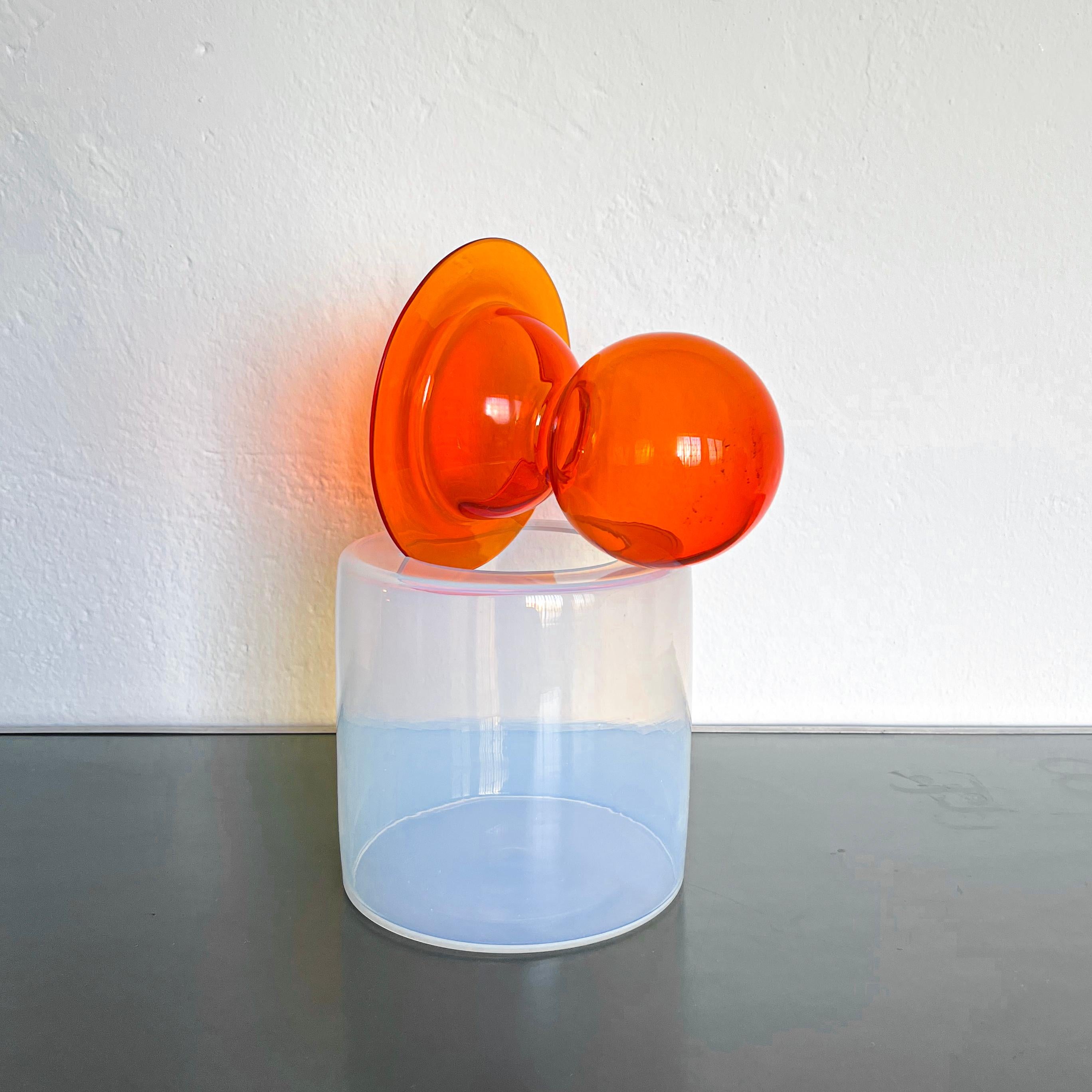 Vintage Italian Nason Mazzega Decorative Two-Body Orange Murano Glass Vase  For Sale 3