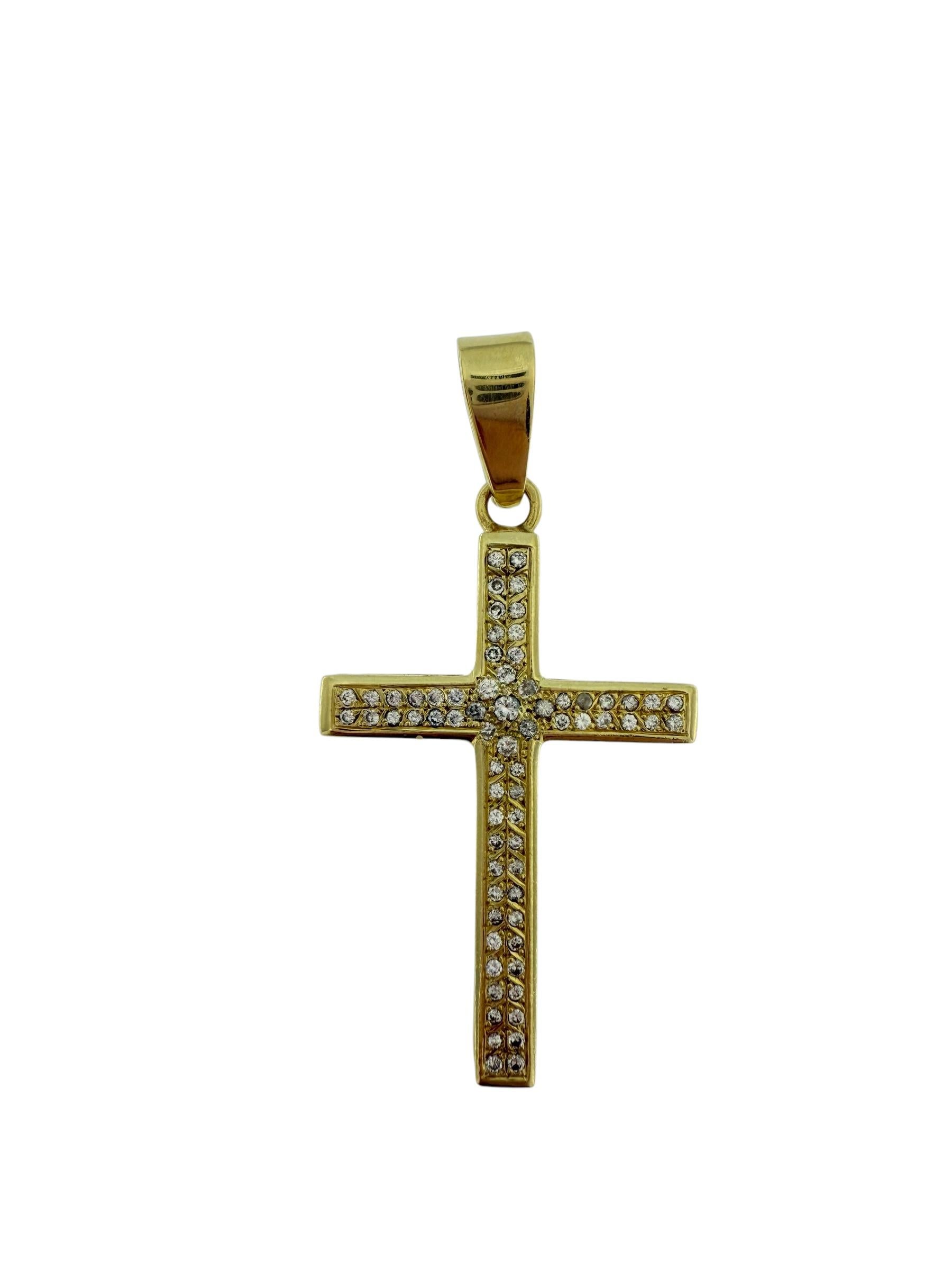 Brilliant Cut Vintage Italian Two Faced Yellow Gold Cross with Diamonds For Sale