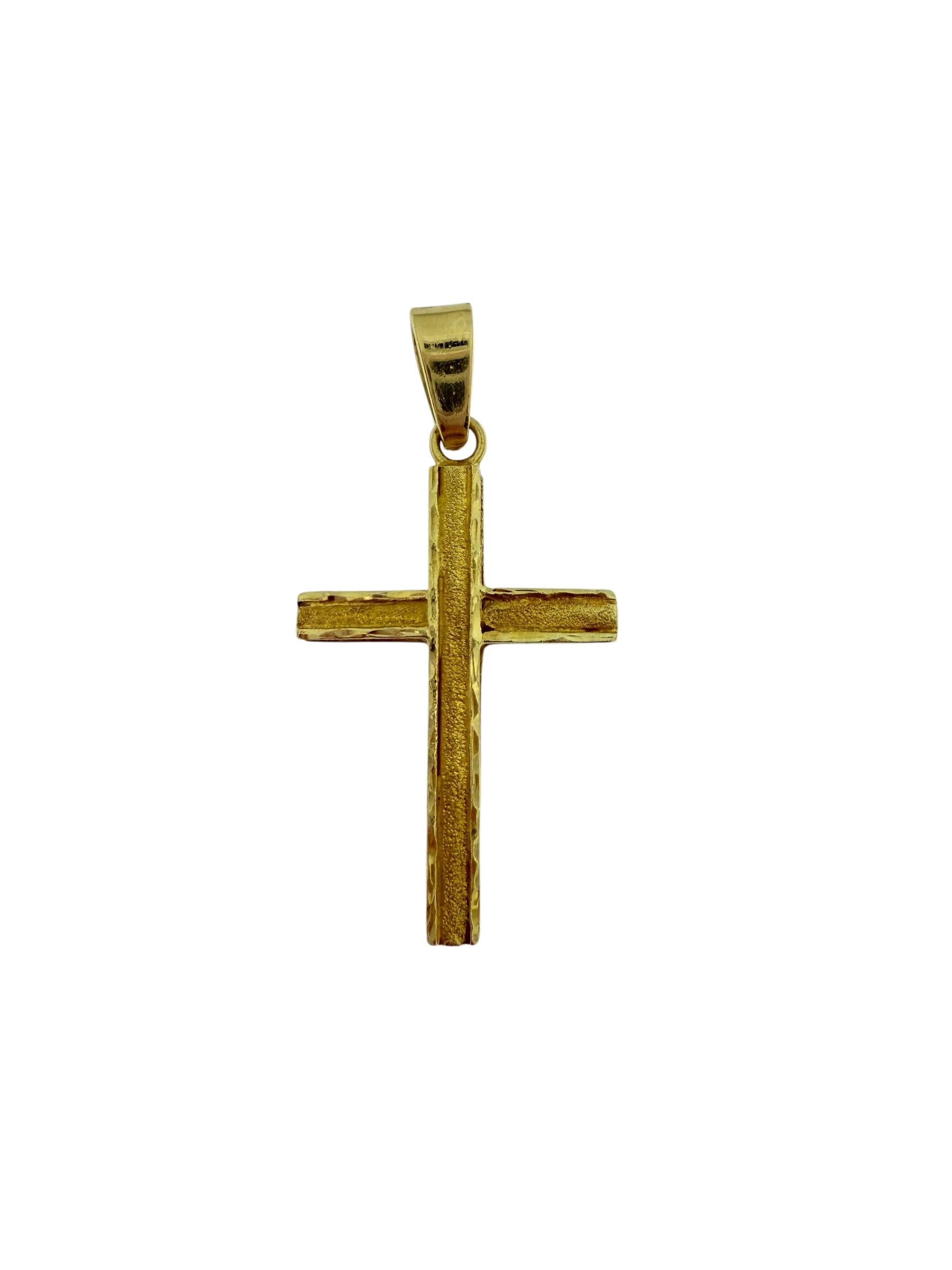 Vintage Italian Two Faced Yellow Gold Cross with Diamonds For Sale 1