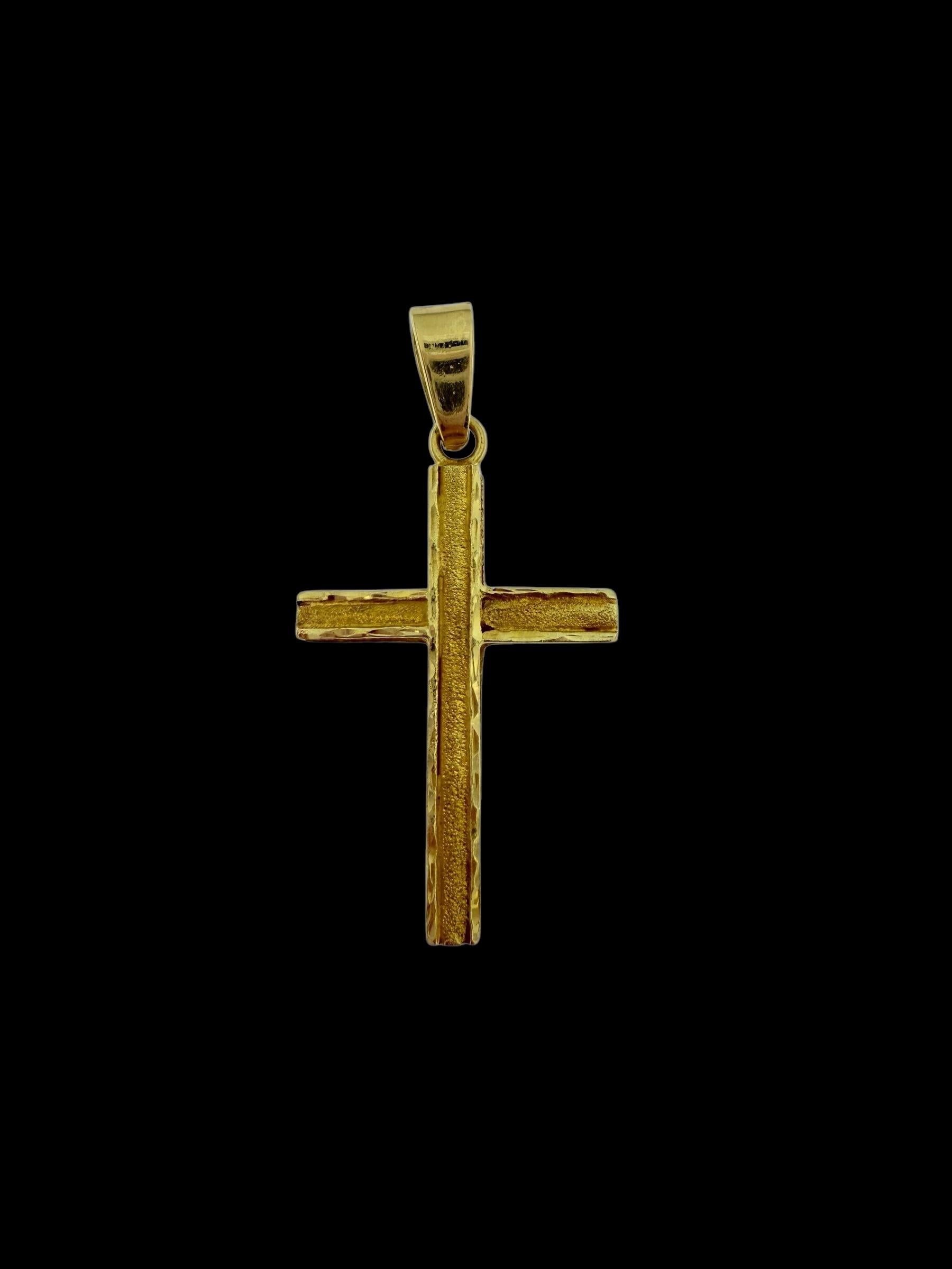 Vintage Italian Two Faced Yellow Gold Cross with Diamonds For Sale 2