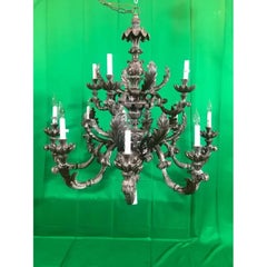 Italian Two-Tier 12-Light Chandelier, Oxidized Silver