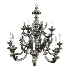 Italian Two-Tier 12-Light Chandelier, Oxidized Silver