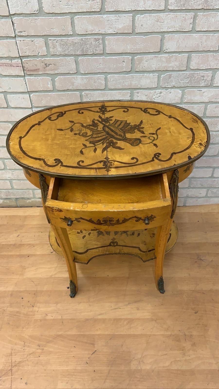 Vintage Italian Two Tier Inlaid Side Table For Sale 2