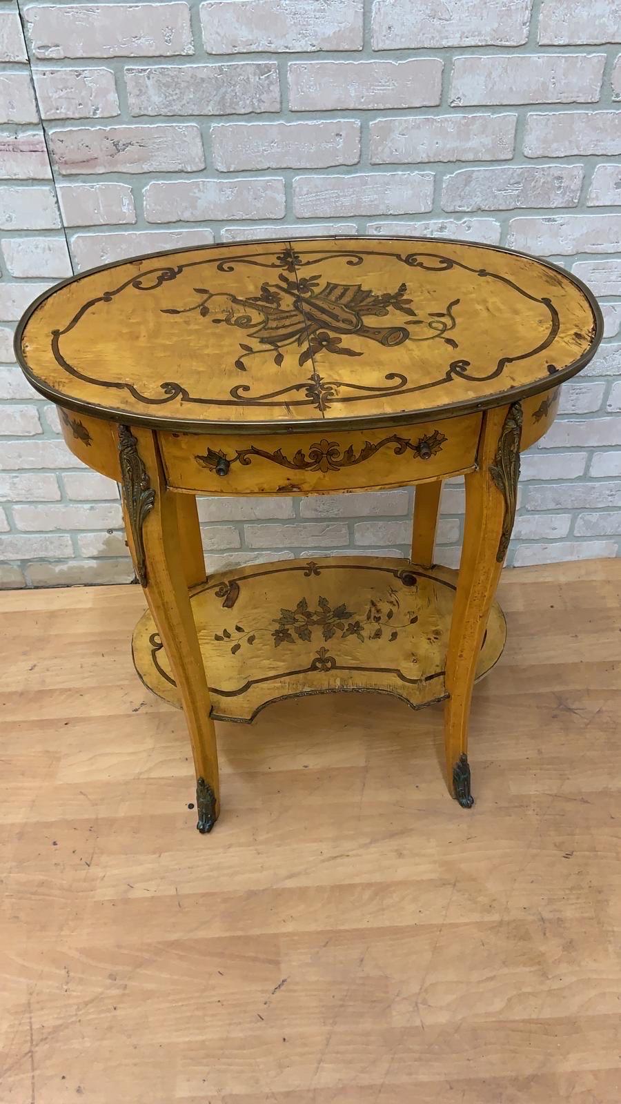 Vintage Italian Two Tier Inlaid Side Table For Sale 3