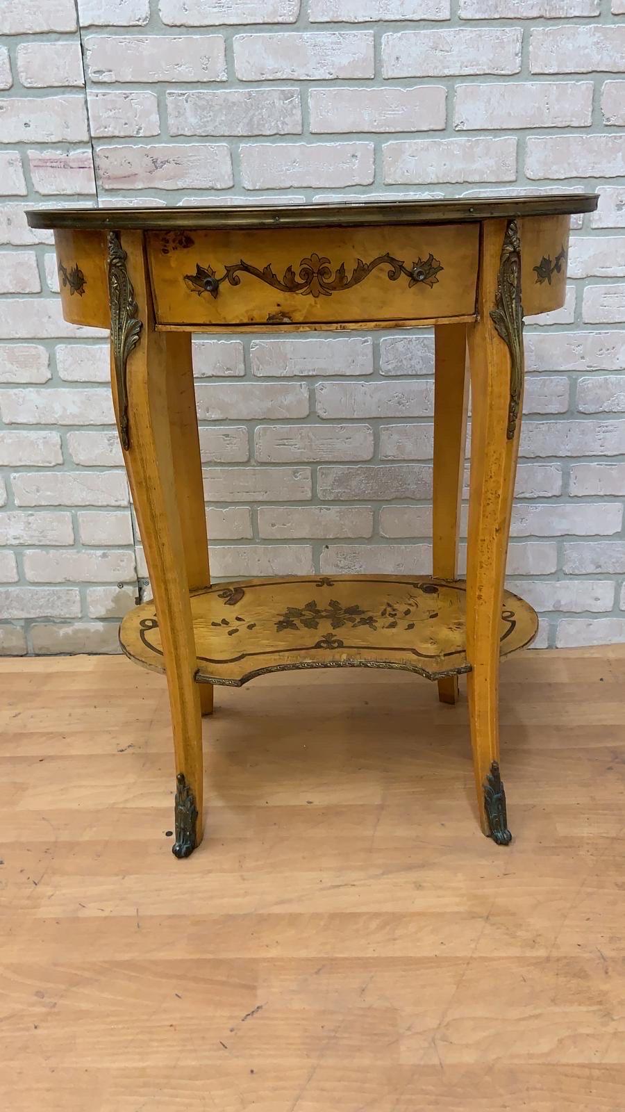 Vintage Italian Two Tier Inlaid Side Table For Sale 4