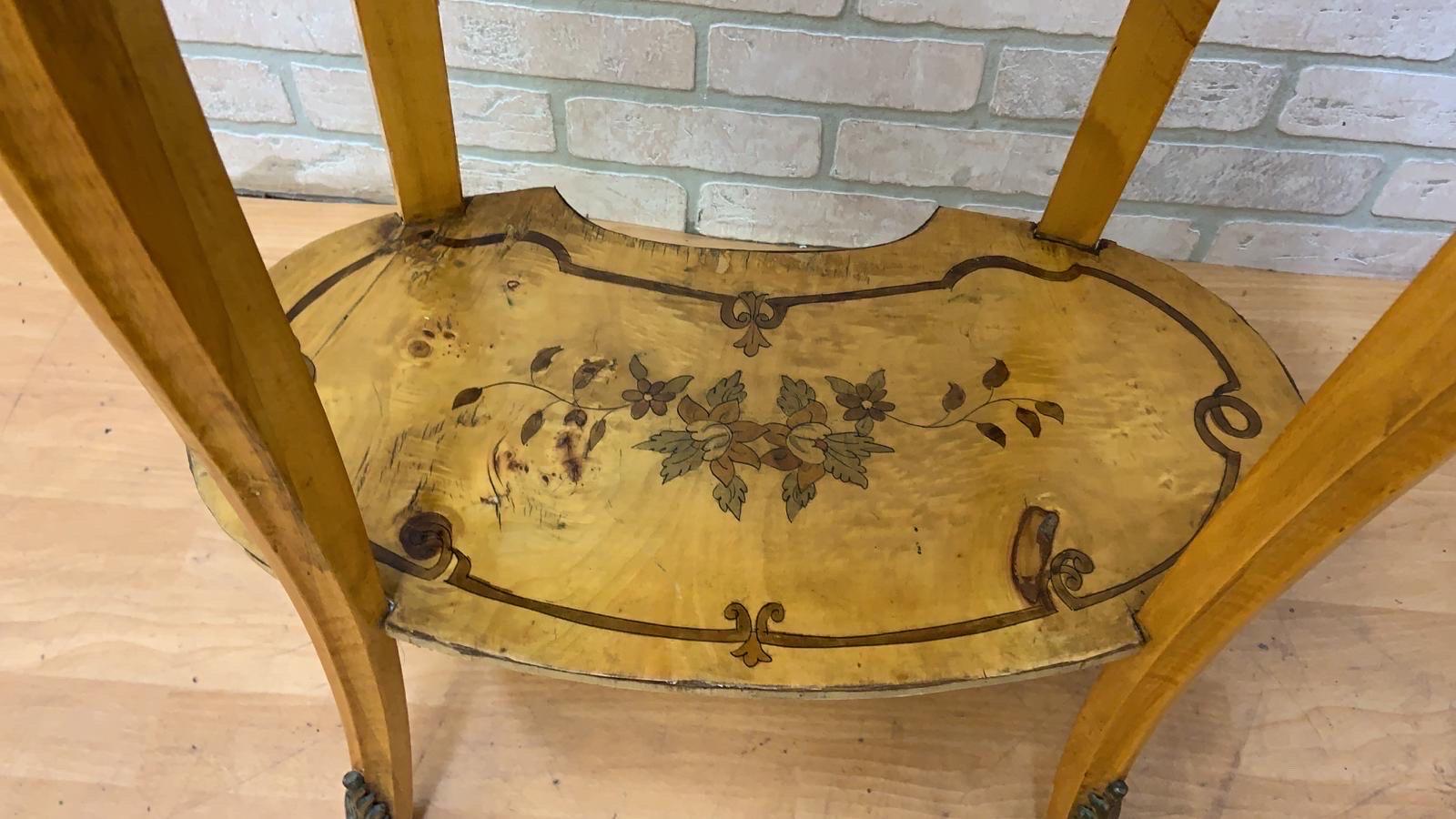 Inlay Vintage Italian Two Tier Inlaid Side Table For Sale