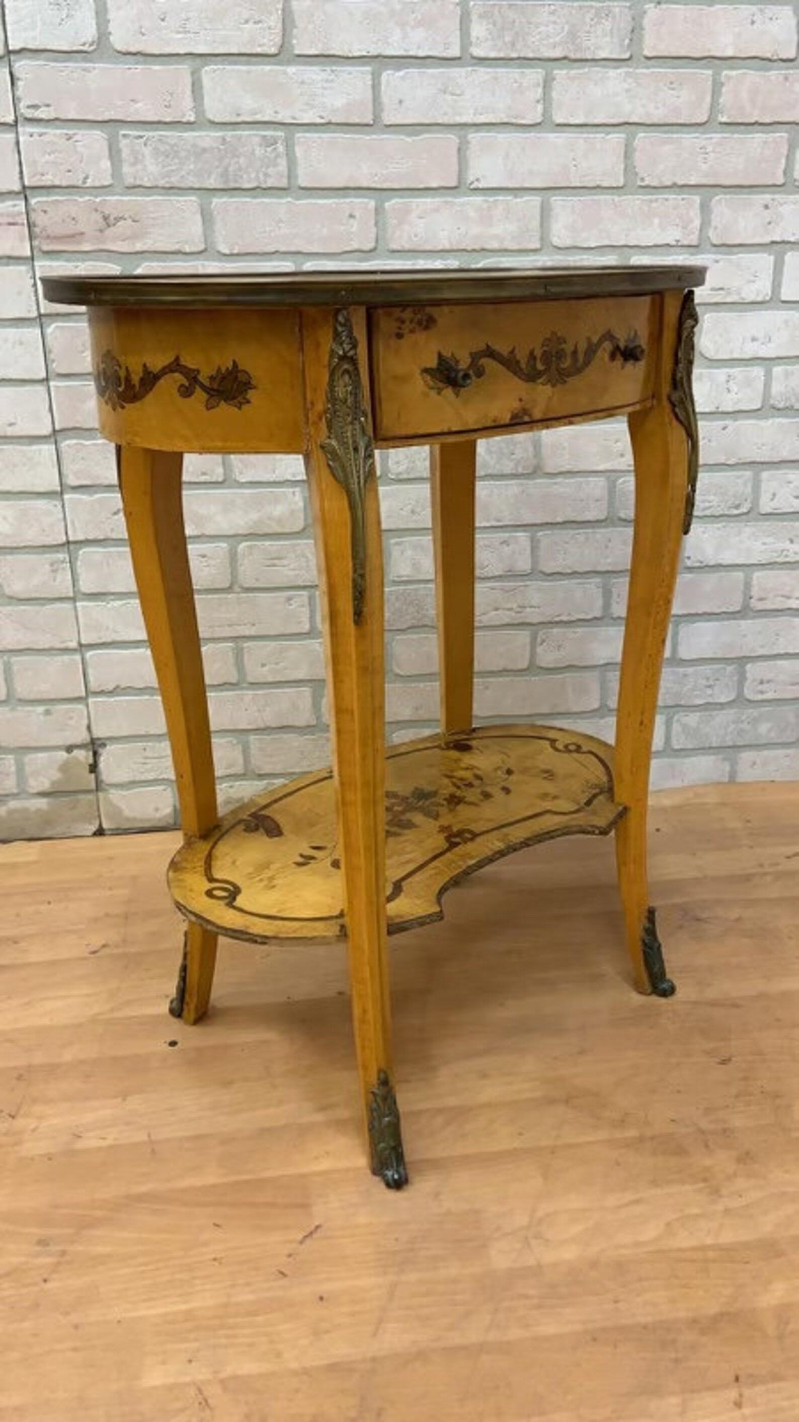 Painted Vintage Italian Two Tier Inlaid Side Table For Sale