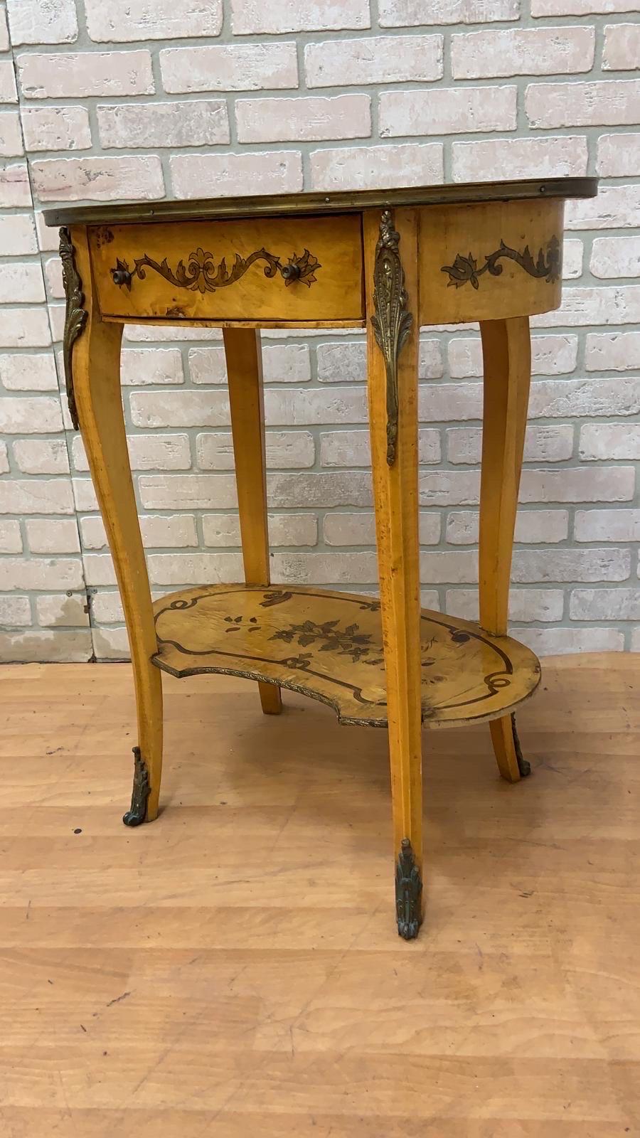 Vintage Italian Two Tier Inlaid Side Table For Sale 1
