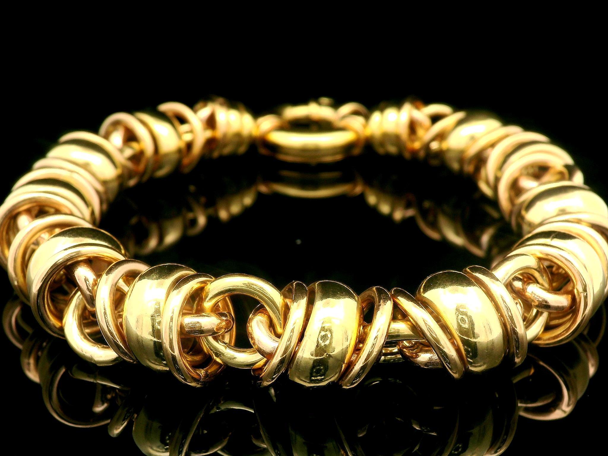 Vintage Italian Urbano 18k Gelb Rose Gold Rondelle Design Runde Link Armband Damen im Angebot