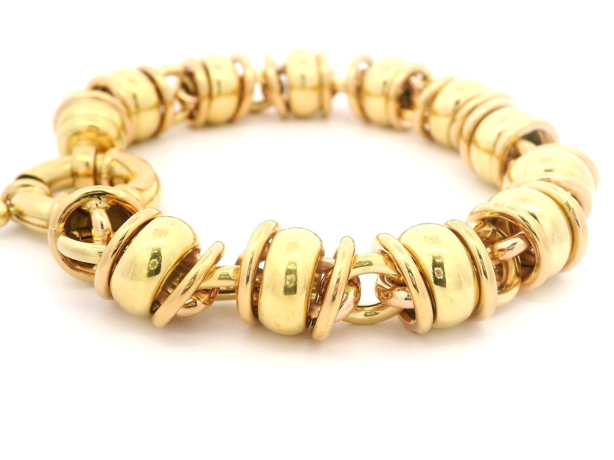 Vintage Italian Urbano 18k Gelb Rose Gold Rondelle Design Runde Link Armband im Angebot 2