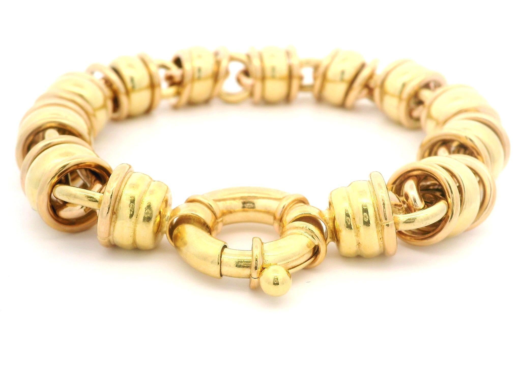 Vintage Italian Urbano 18k Gelb Rose Gold Rondelle Design Runde Link Armband im Angebot 3