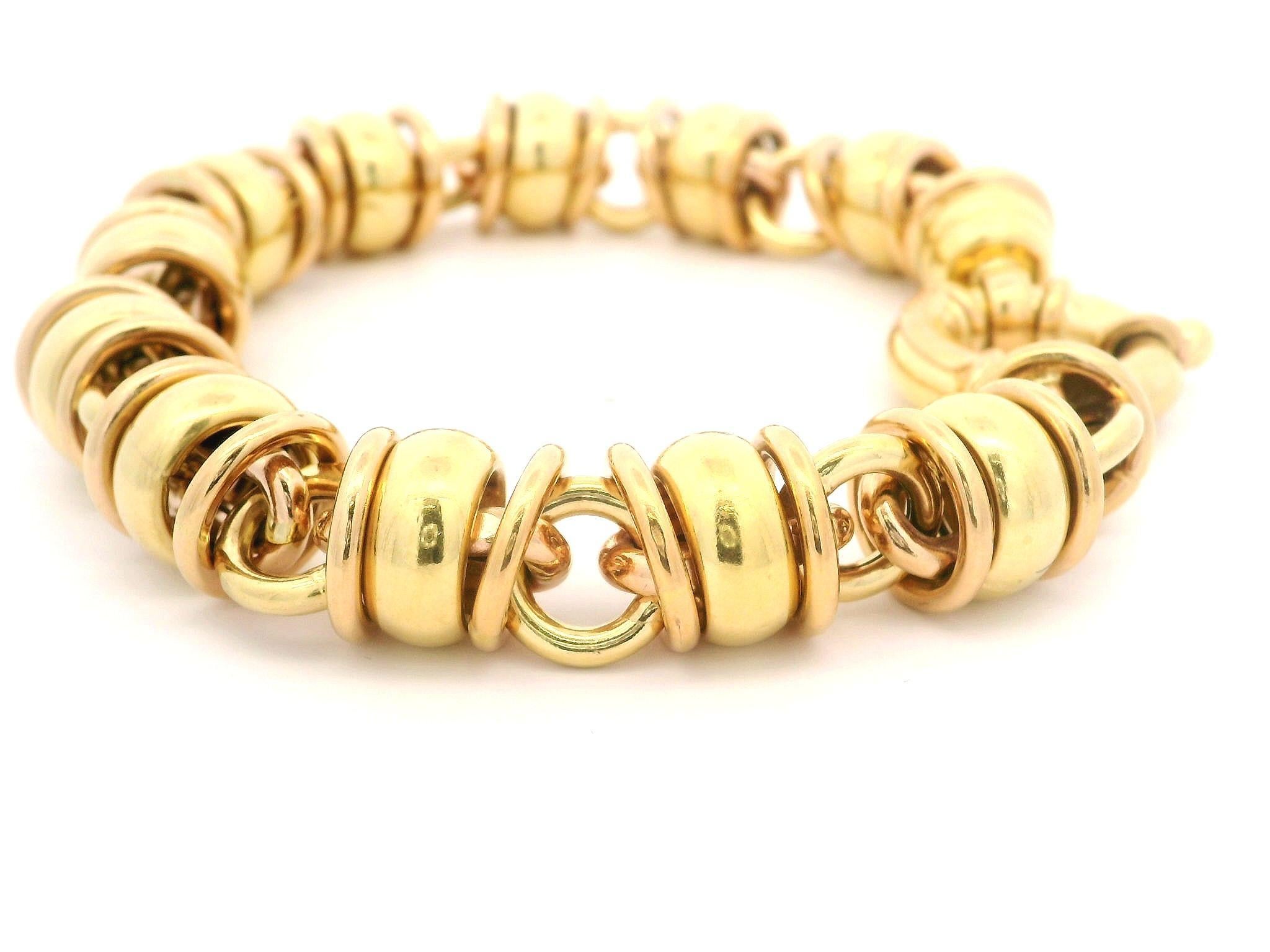 Vintage Italian Urbano 18k Gelb Rose Gold Rondelle Design Runde Link Armband im Angebot 4