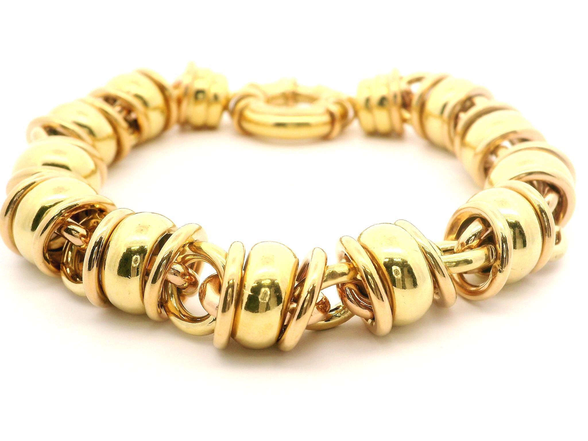 Vintage Italian Urbano 18k Gelb Rose Gold Rondelle Design Runde Link Armband im Angebot 5