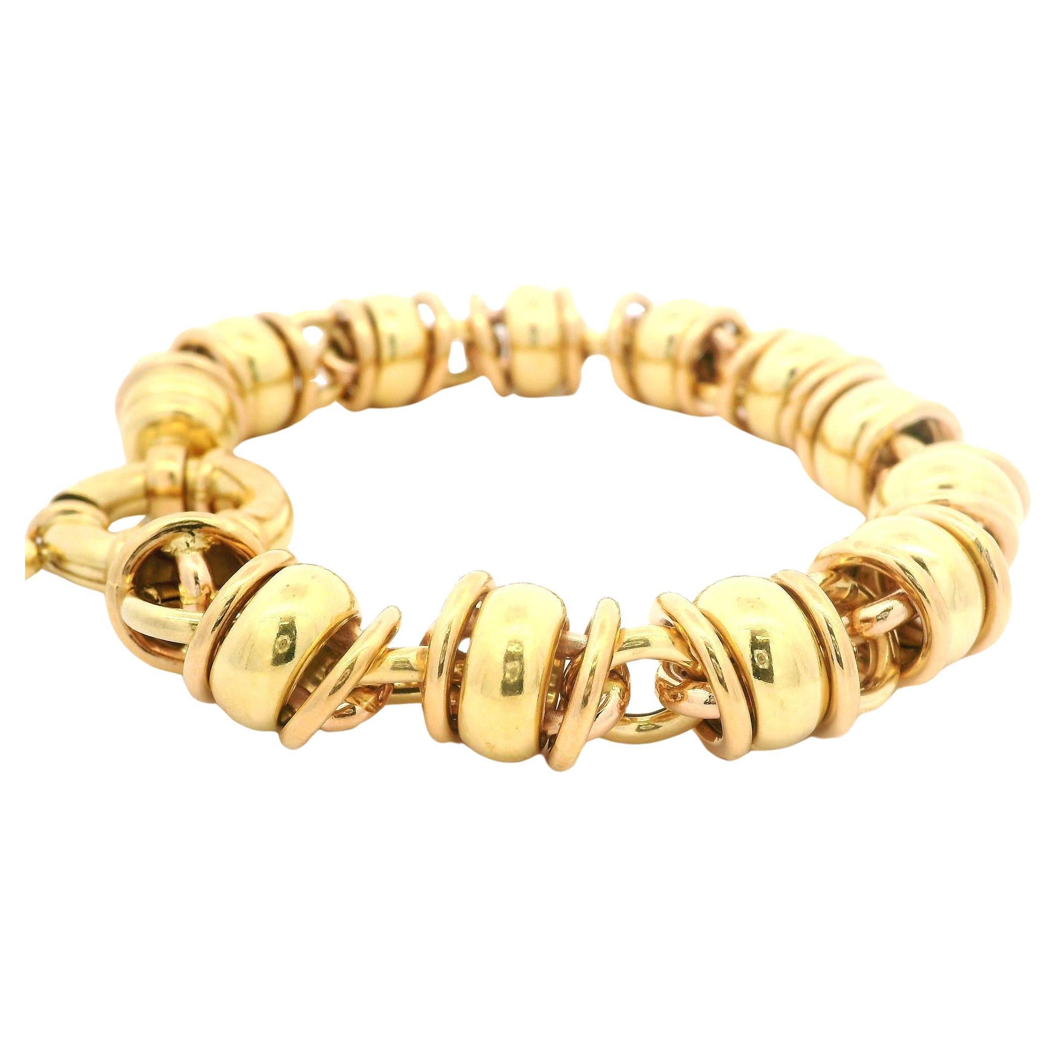 Vintage Italian Urbano 18k Gelb Rose Gold Rondelle Design Runde Link Armband im Angebot