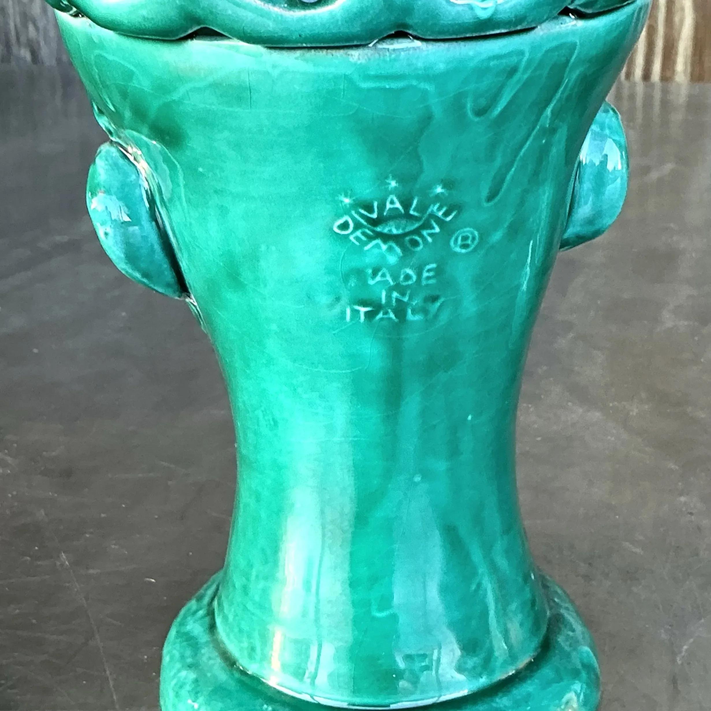 Vintage Italian Val Demone Glazed Ceramic Vases - a Pair For Sale