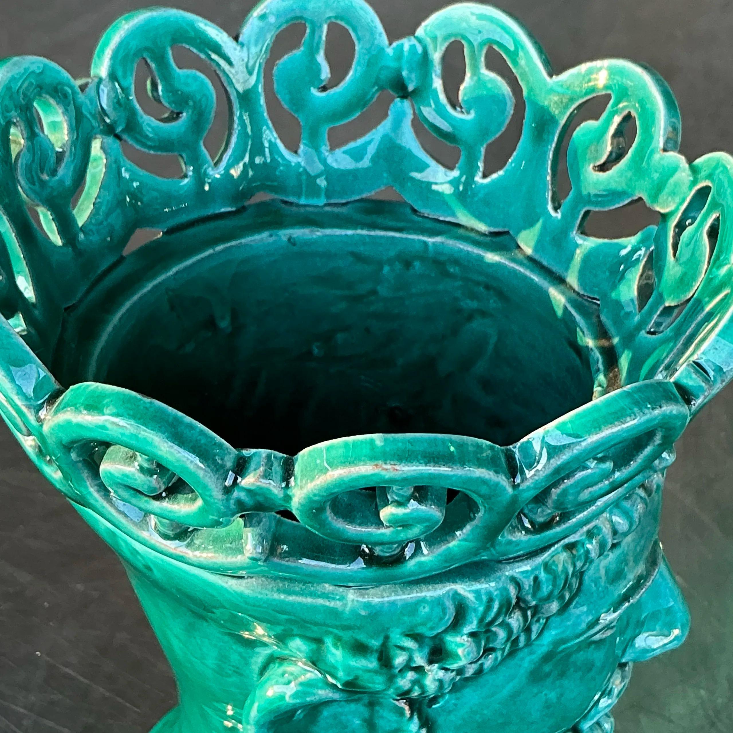 Vintage Italian Val Demone Glazed Ceramic Vases - a Pair For Sale