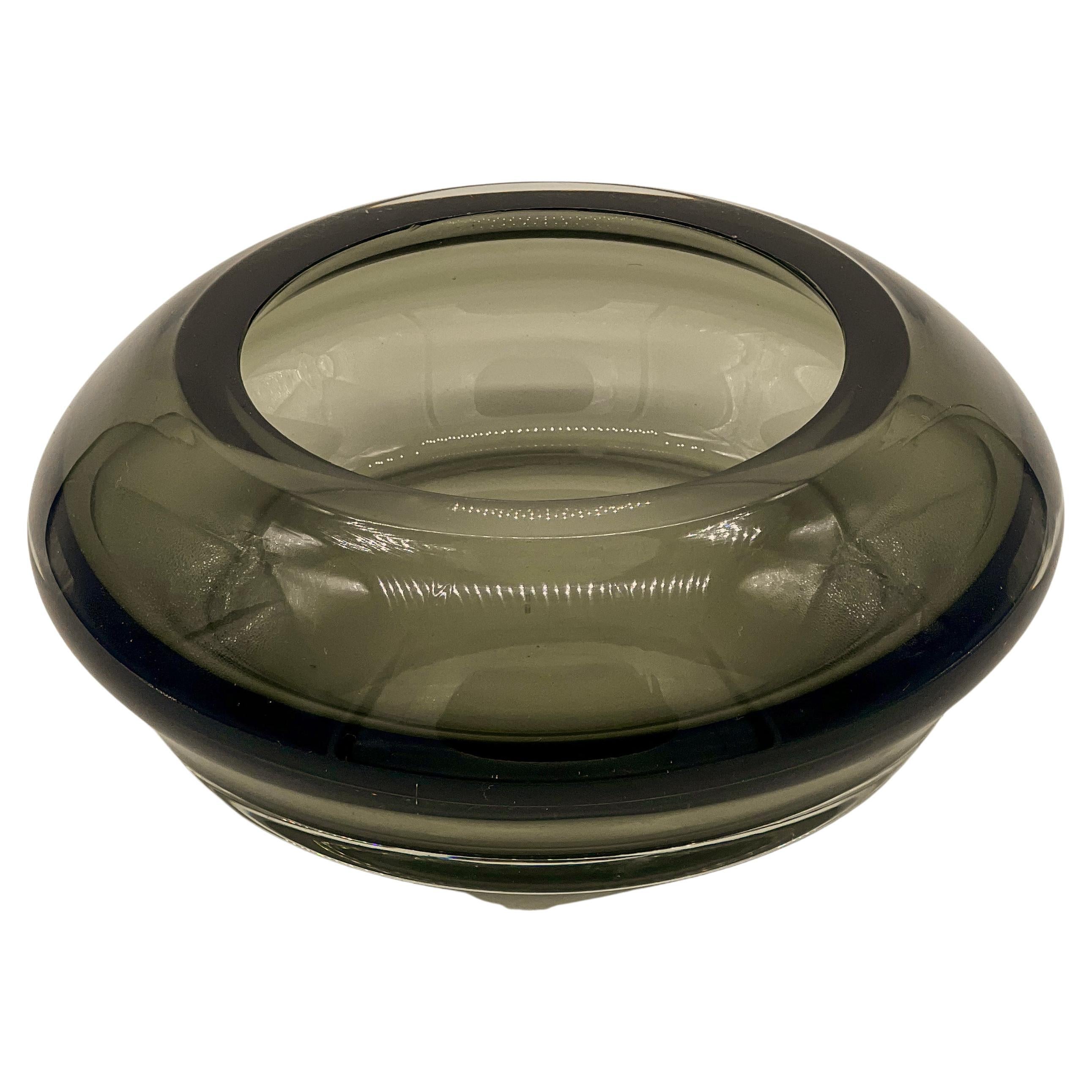 Vintage Italian Valet Tray in Thick Grey Murano Glass, Space Age Era Vide Poche For Sale