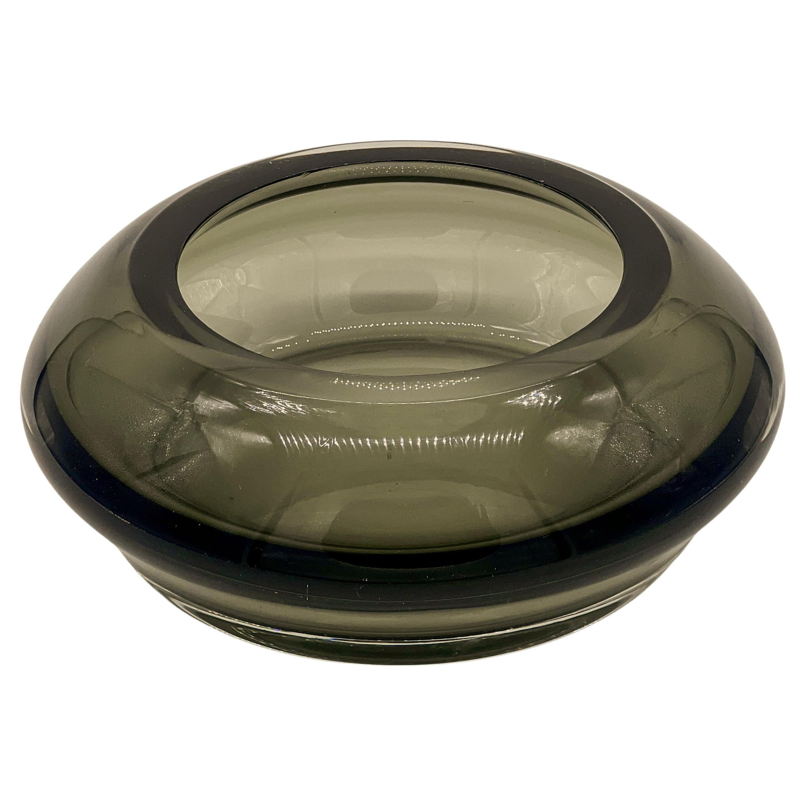 Vintage Italian Valet Tray in vetro di Murano grigio spesso, Vide Poche dell'era A Space in vendita
