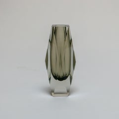 Vintage Italian Vase in Massive Grey "Sommerso" Murano Glass, Flavio Poli Style