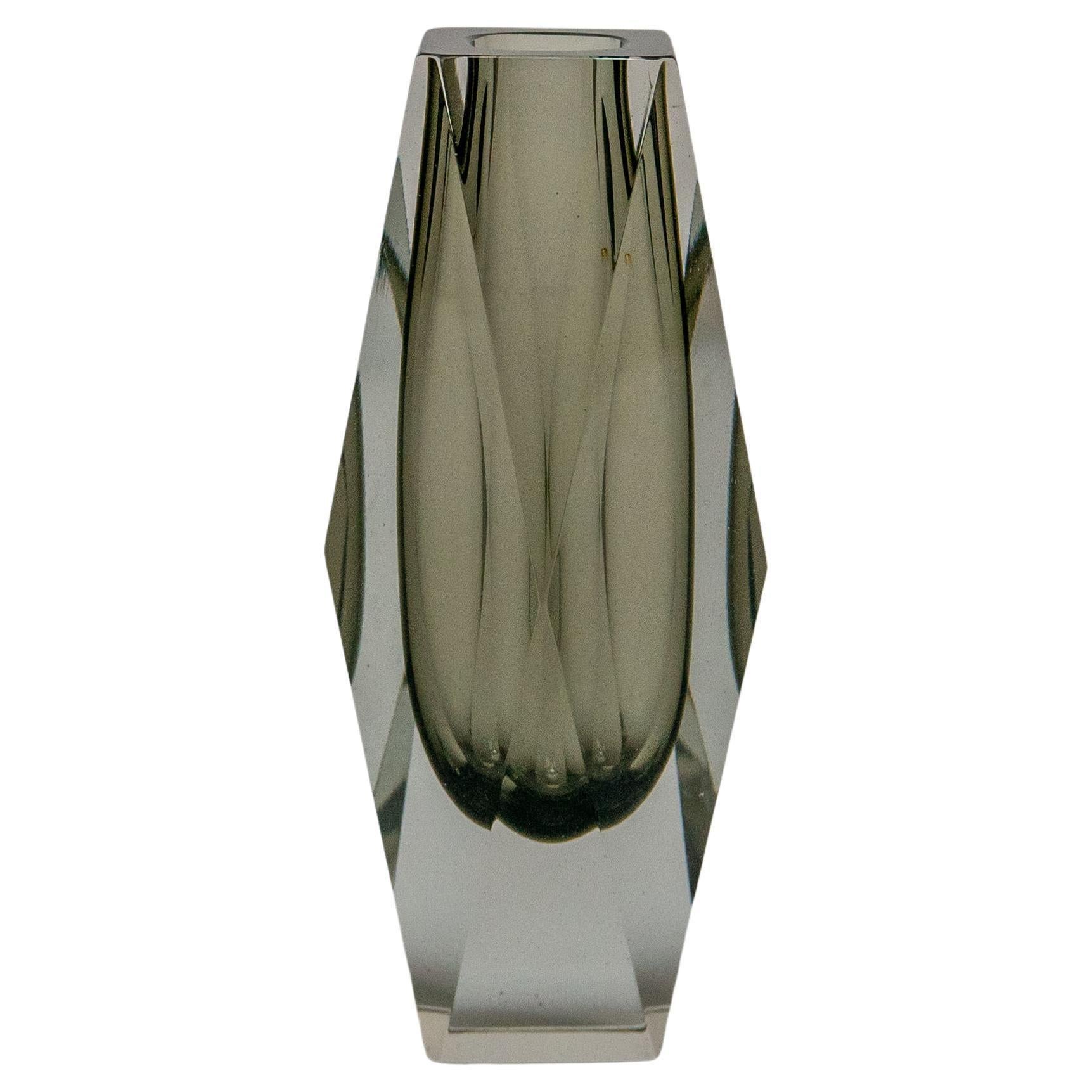 Vintage Italian Vase in Massive Grey "Sommerso" Murano Glass, Flavio Poli Style For Sale