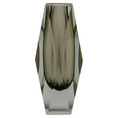 Vintage Italian Vase in Massive Grey "Sommerso" Murano Glass, Flavio Poli Style