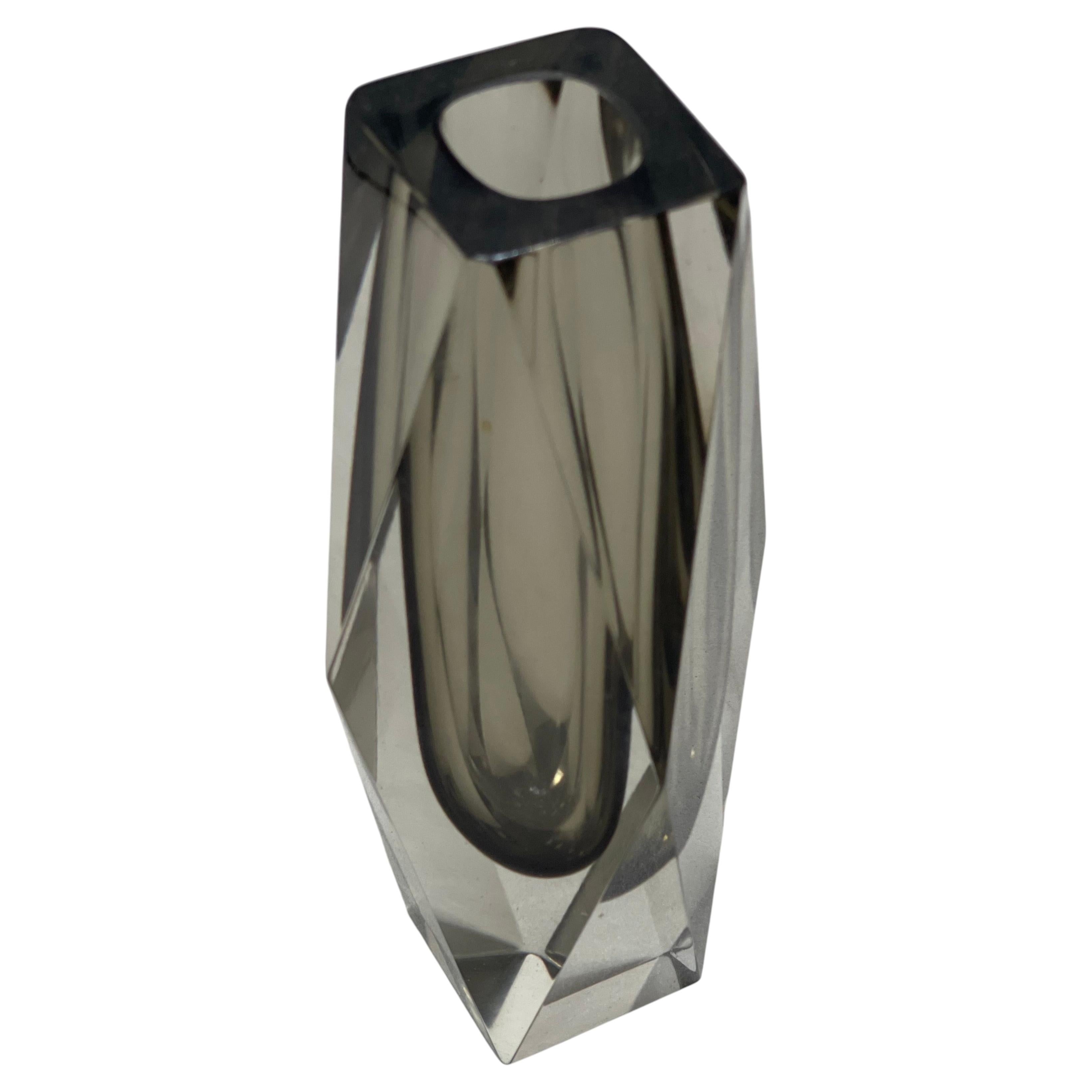 Vintage Italian Vase in Massive Grey "Sommerso" Murano Glass, Flavio Poli Style