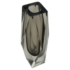 Vintage Italian Vase in Massive Grey "Sommerso" Murano Glass, Flavio Poli Style