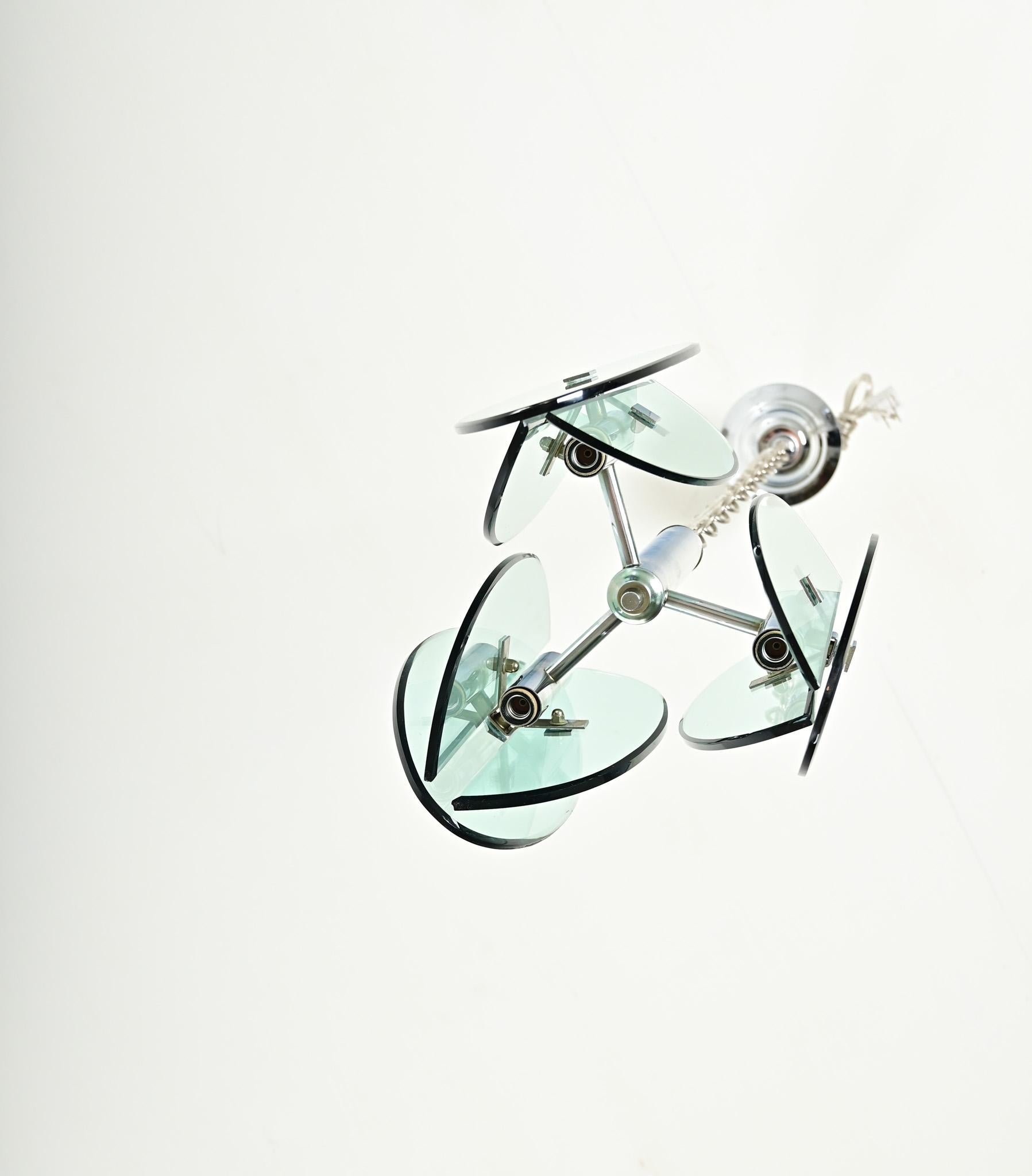 Acciaio Apparecchio a sospensione in vetro Vintage Italian Glass in vendita
