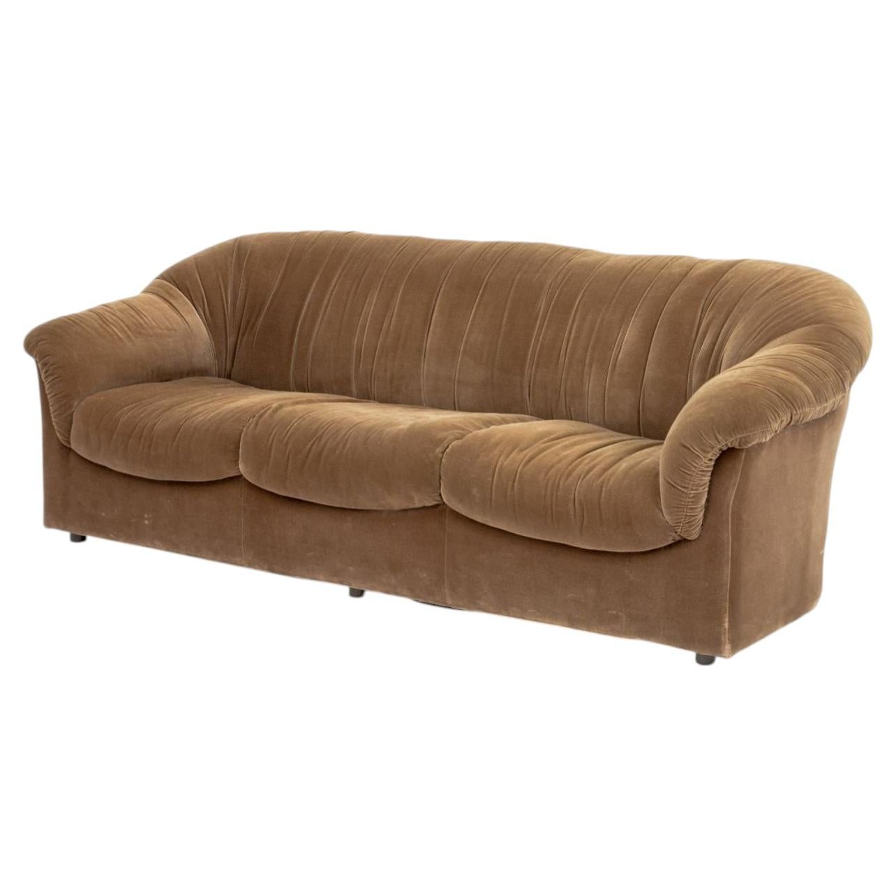 Vintage Italian Velvet Upholstered Three-Seat Sofa, 1970s