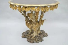 Vintage Italian Venetian Carved Wood Faux Bois Grapevine Center Tables - a Pair