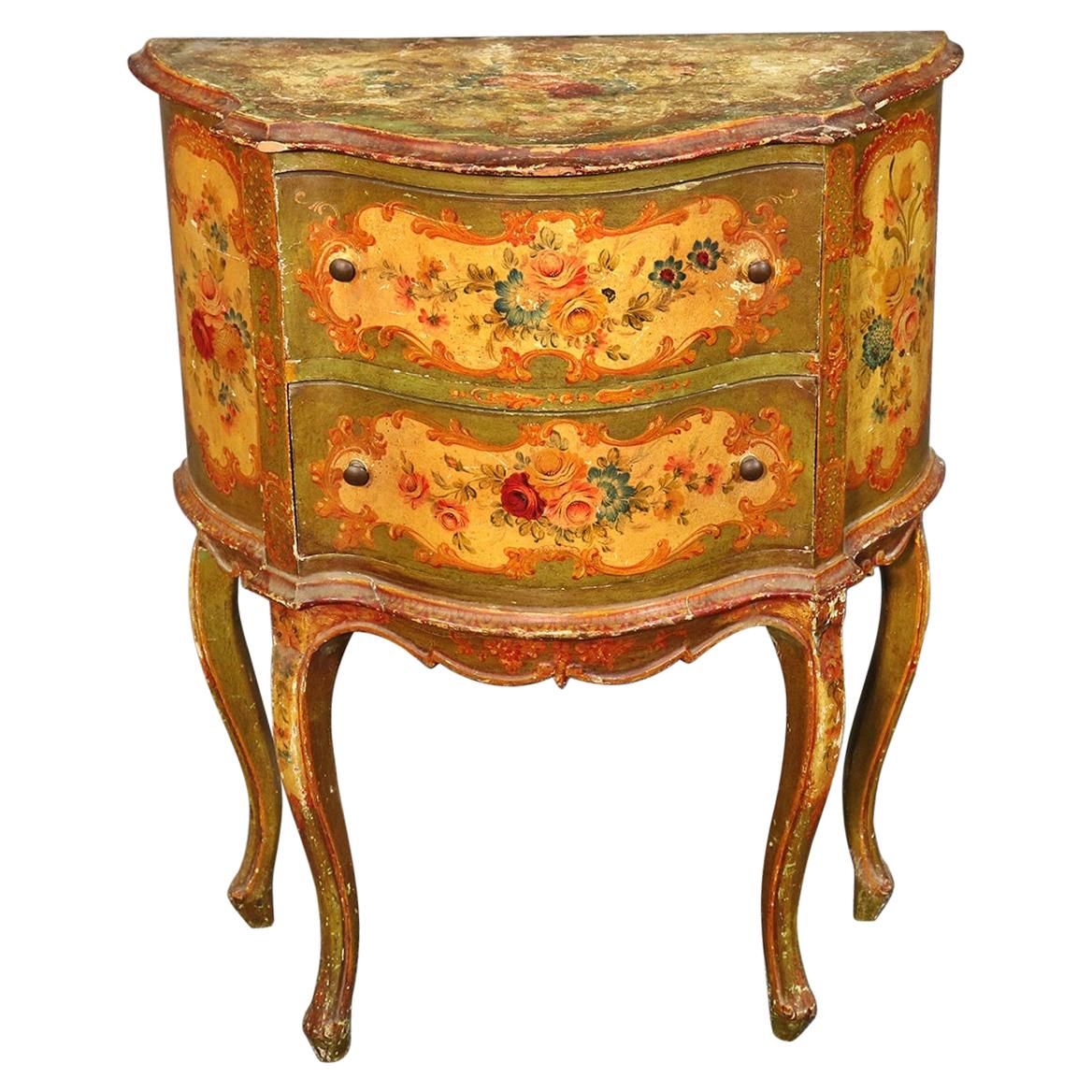 Vintage Italian Venetian Distressed Painted Nightstand End Table, circa 1930s