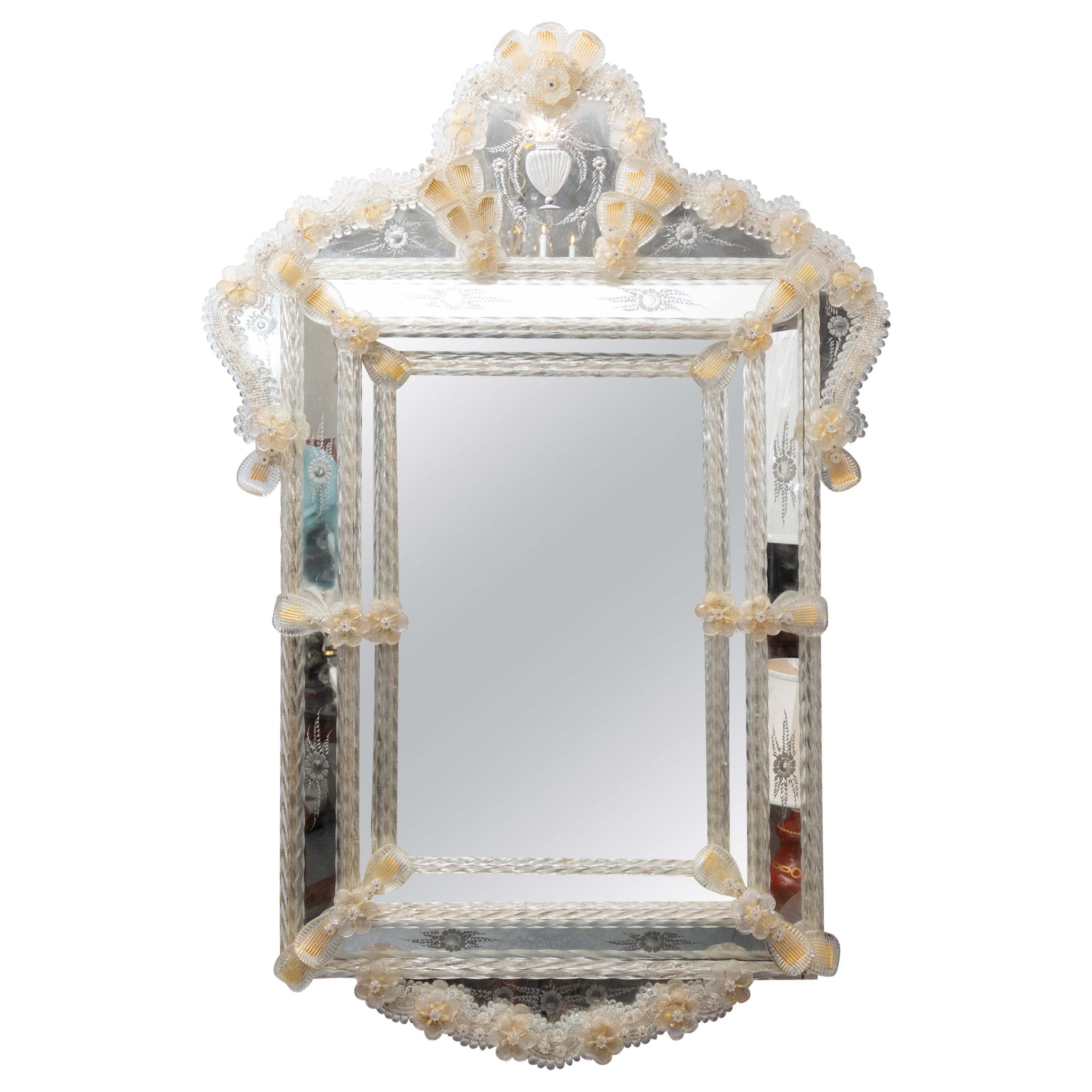Espejo de cristal grabado veneciano italiano vintage
