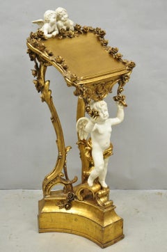 Atril de resina dorada con querubines figurativos venecianos italianos de estilo vintage