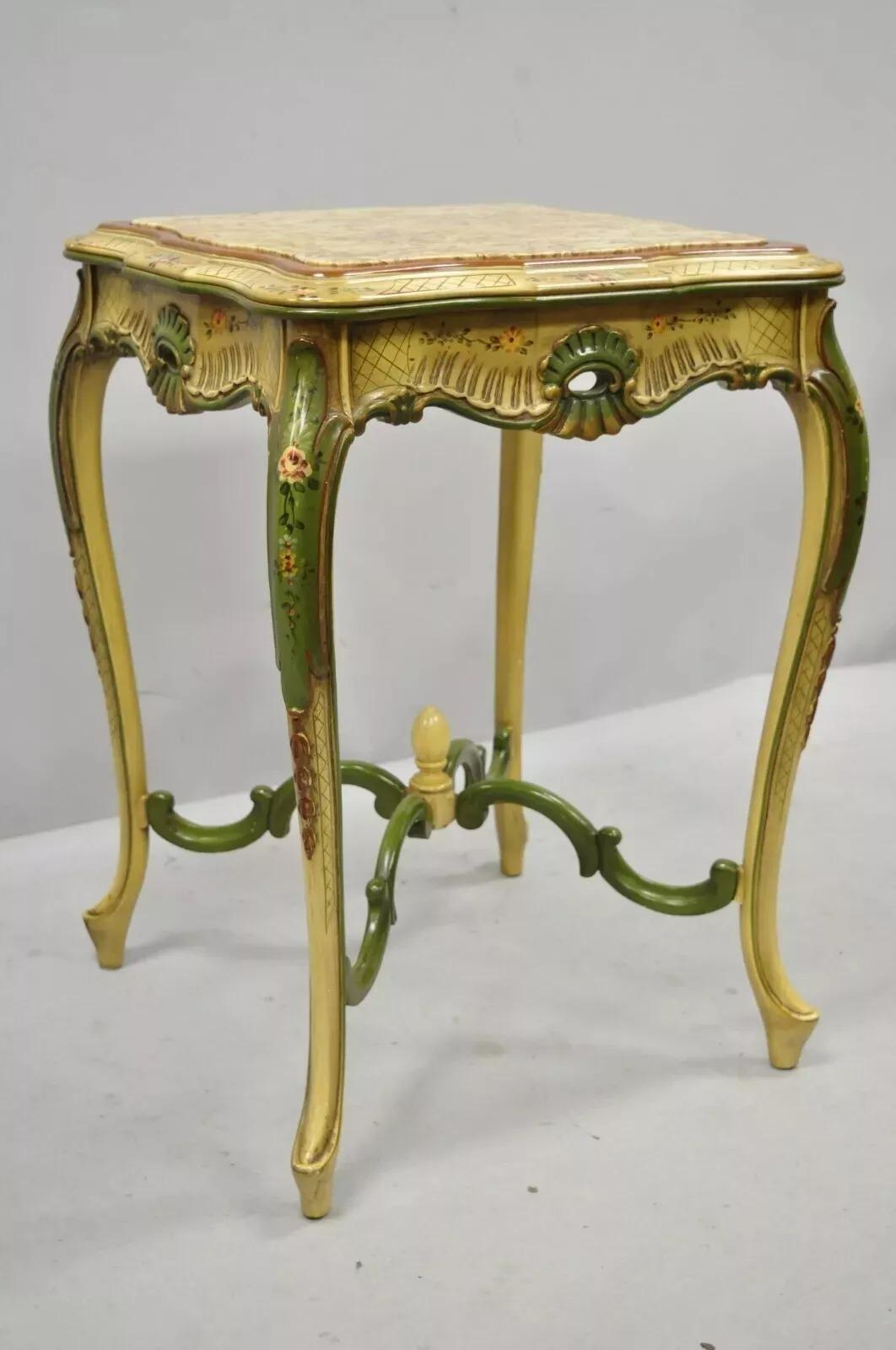 Vintage Italian Venetian French Louis XV Style Mesa de Lámpara con Tapa de Mármol Pintada en venta 6