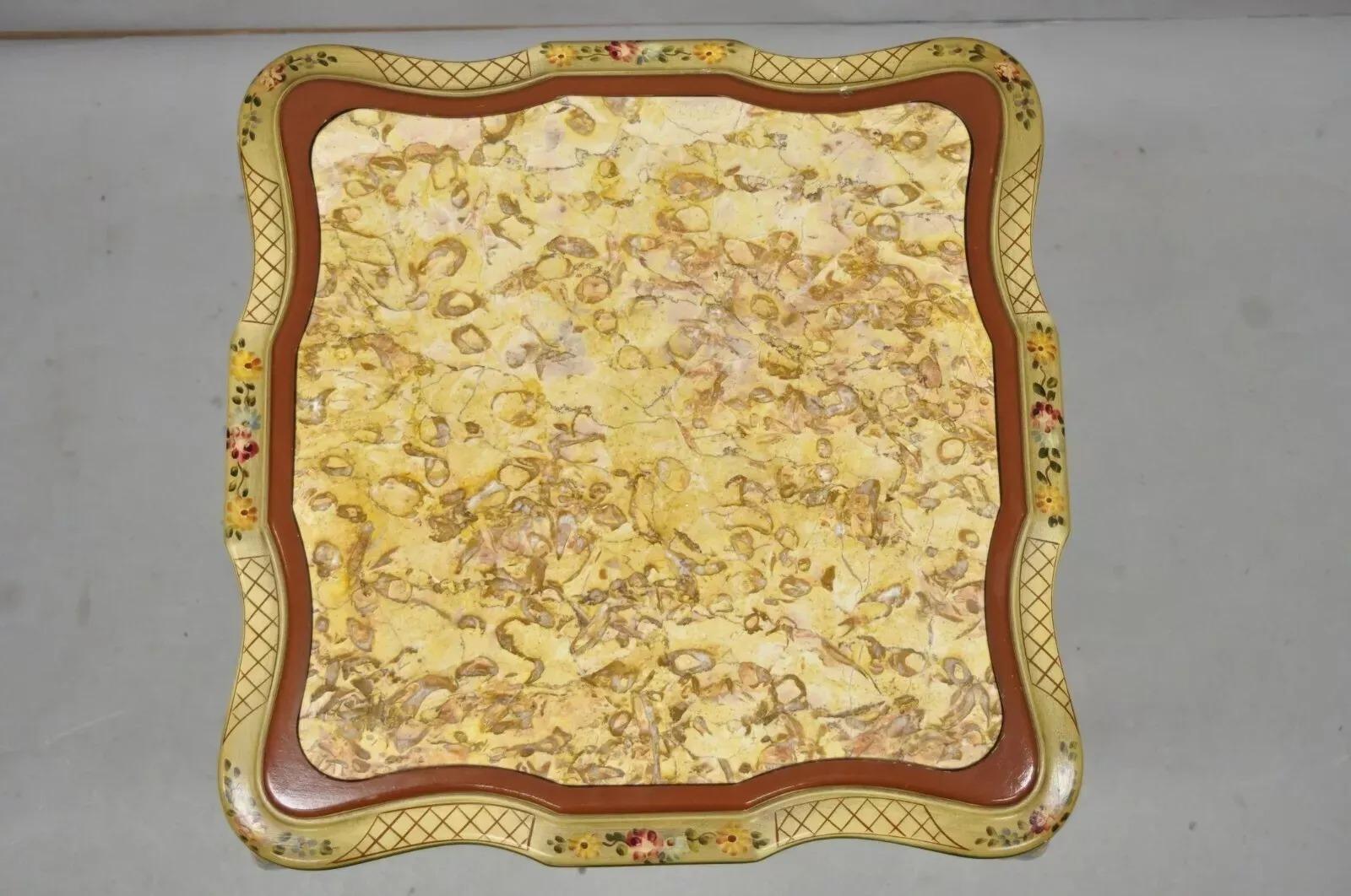 Vintage Italian Venetian French Louis XV Style Mesa de Lámpara con Tapa de Mármol Pintada Desconocido en venta