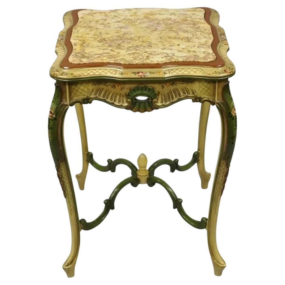 Vintage Italian Lamp Venezianisch Französisch Louis XV Stil gemalt Marmorplatte Lampentisch