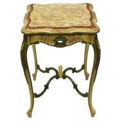 Antique Italian Venetian French Louis XV Style Painted Marble Top Lamp Table