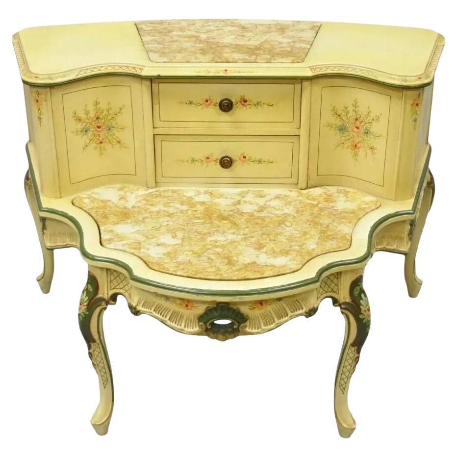 Italienischer venezianischer Beistelltisch im Louis-XV-Stil im Louis-XV-Stil mit bemalter Marmorplatte, Vintage im Angebot