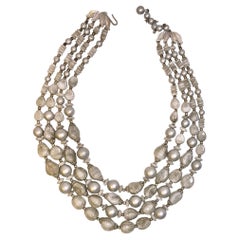 Vintage Italian Venetian Glass and Grey Pearl Fashion Triple Strand Necklace
