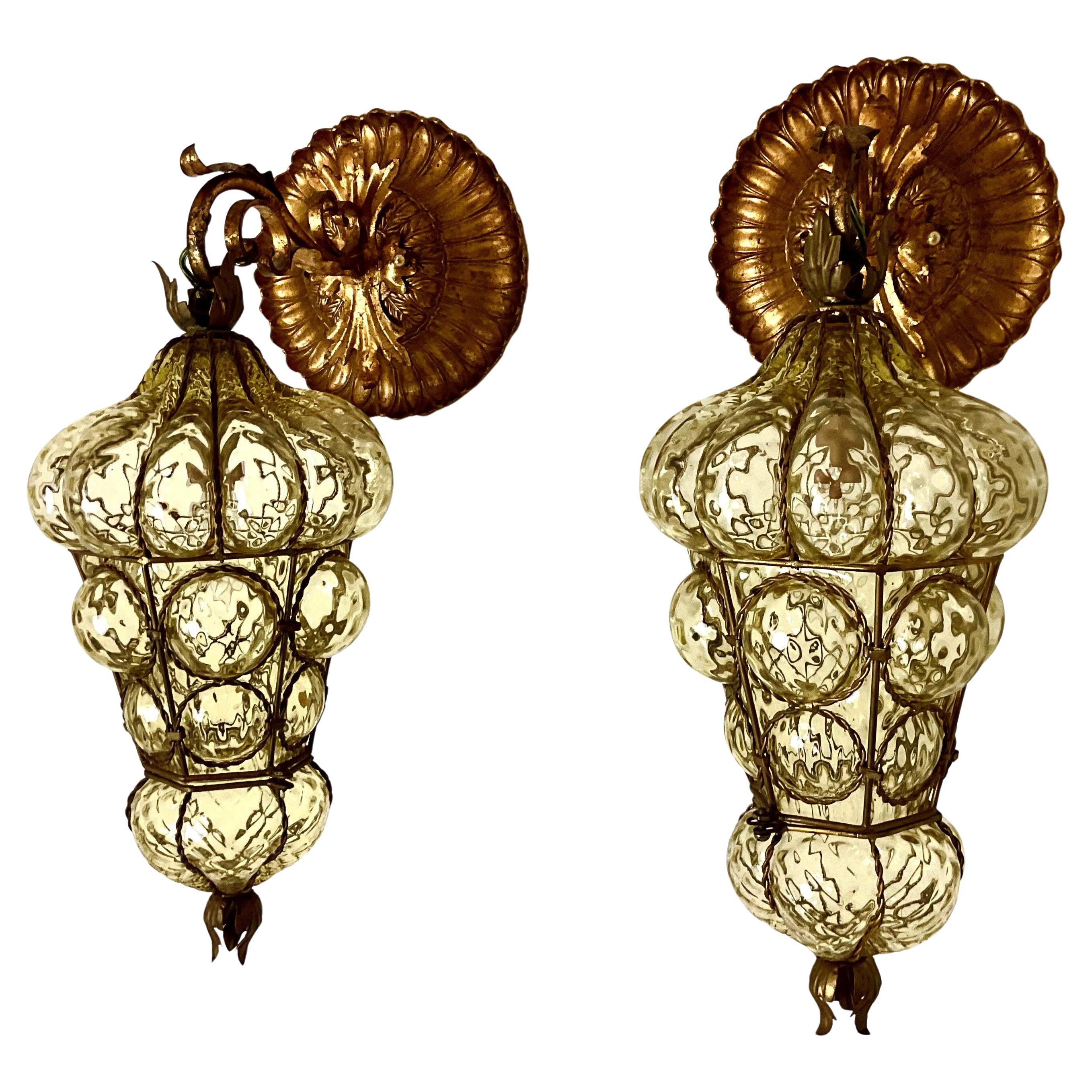 Lanternes en cage en verre vénitien vintage italien